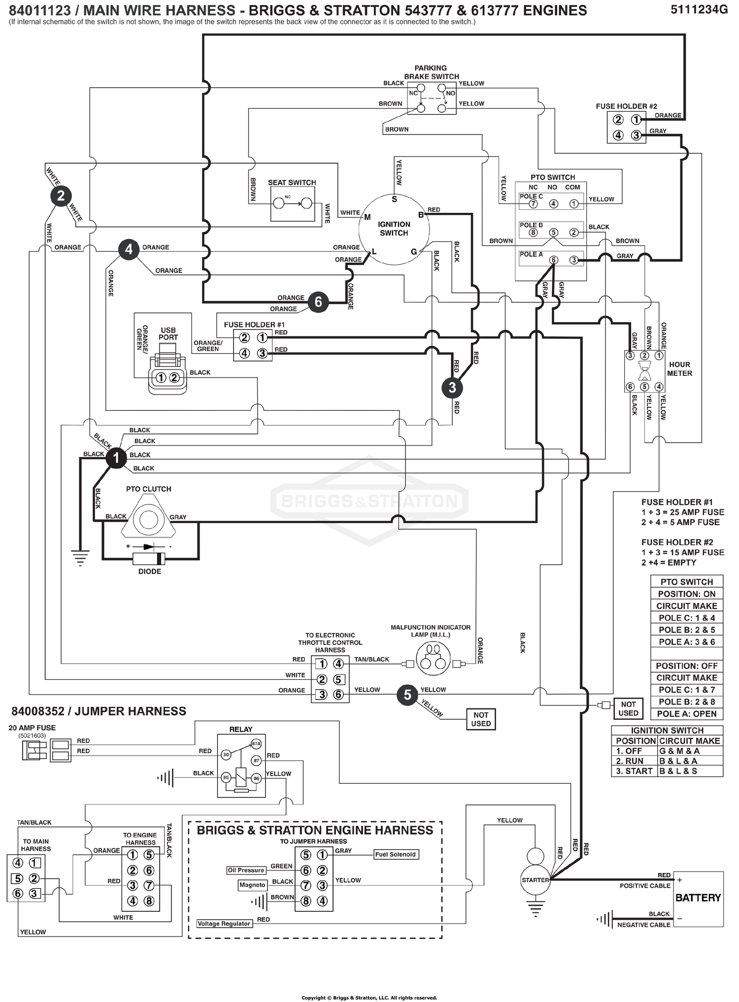 Electrical Schematic - PTO Clutch Circuit - Large ZTR, B&S 543777 & 613777 S/N: 4002328397 and Above