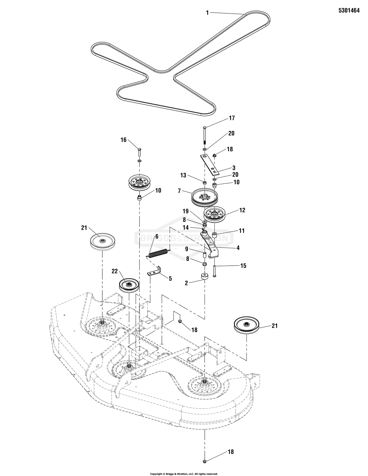 54" Mower Deck - Pulleys, Belt & Idler Arm
