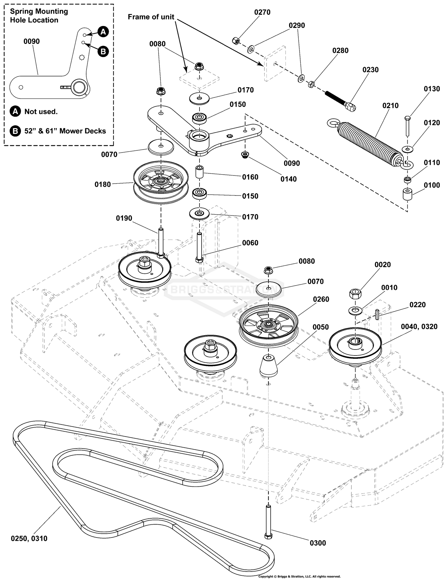 52" & 61" Mower Deck Group - Pulleys, Belts, and Idler Arm