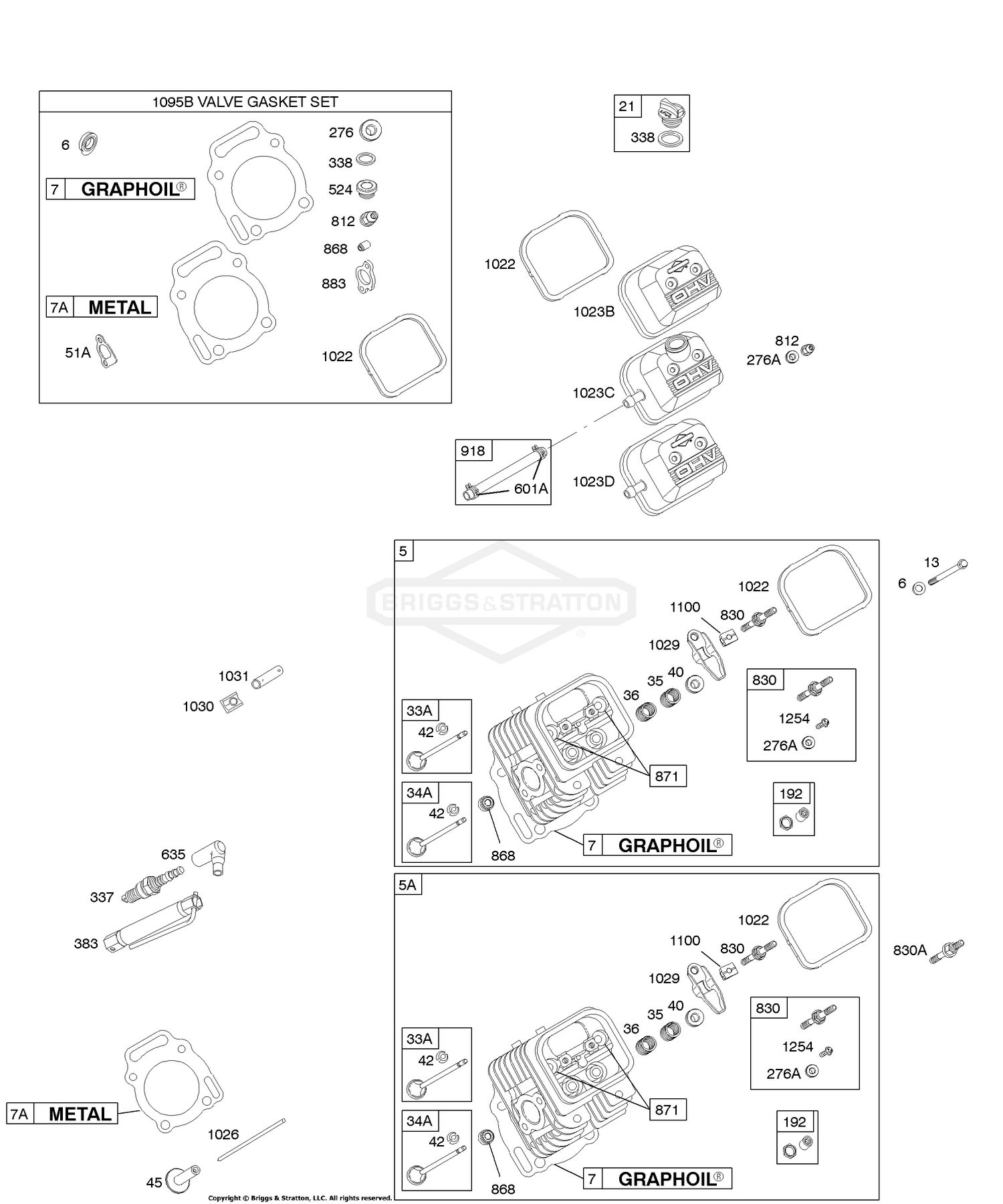 Briggs and Stratton 351447-1078-A1 Cylinder Head, Valves, Gasket 