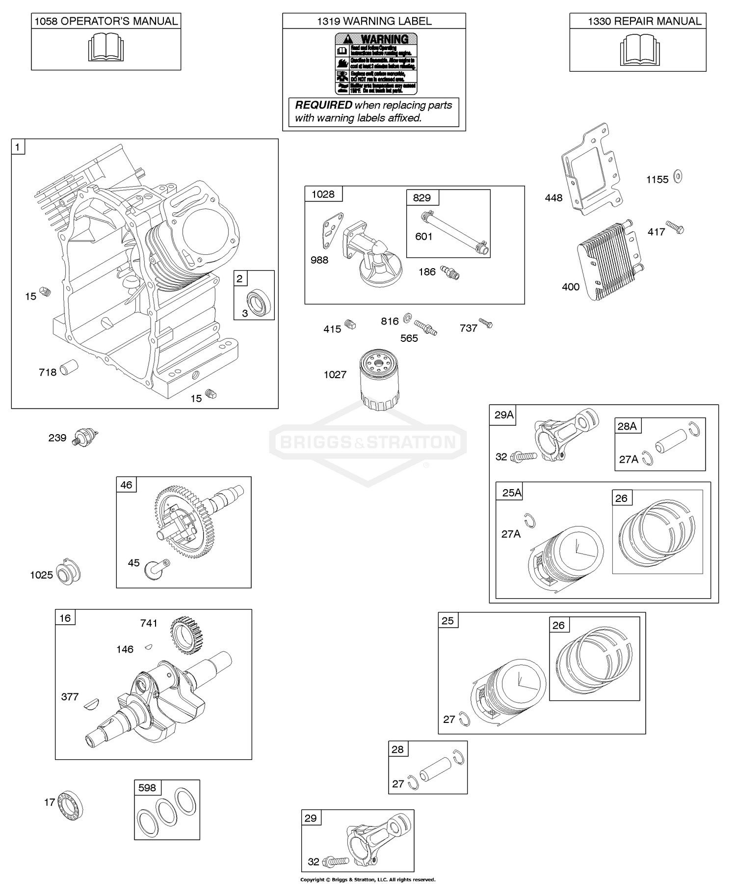 Connecting Rod, Piston/Rings, Cylinder, Crankshaft, Camshaft, Lubrication