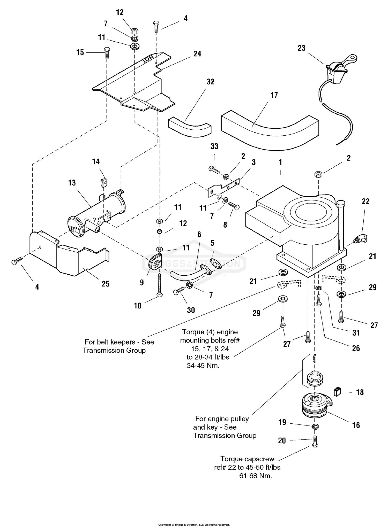 Engine & Electric Clutch Group - 13.5HP Briggs & Stratton Models
