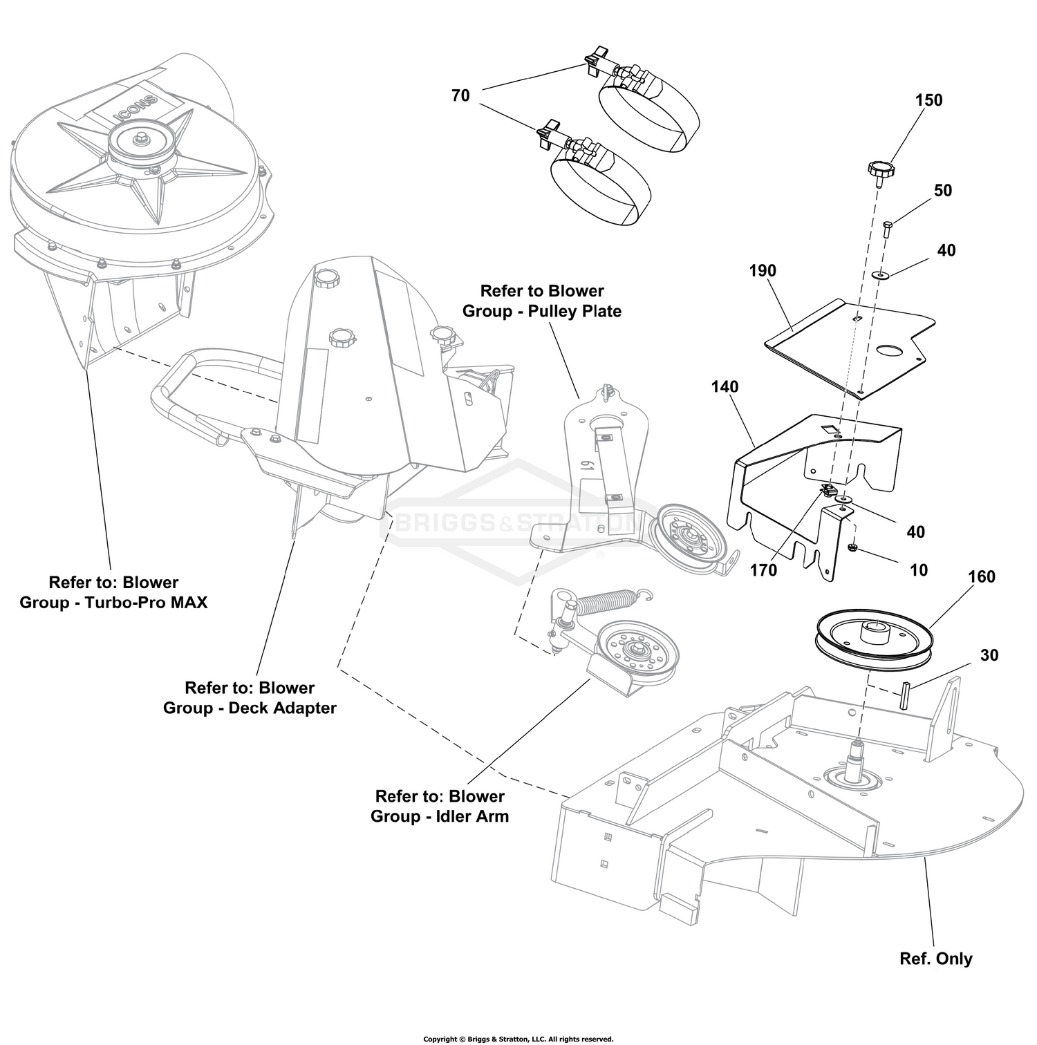 Blower Group - Guards, Pulleys, and Deck Mount