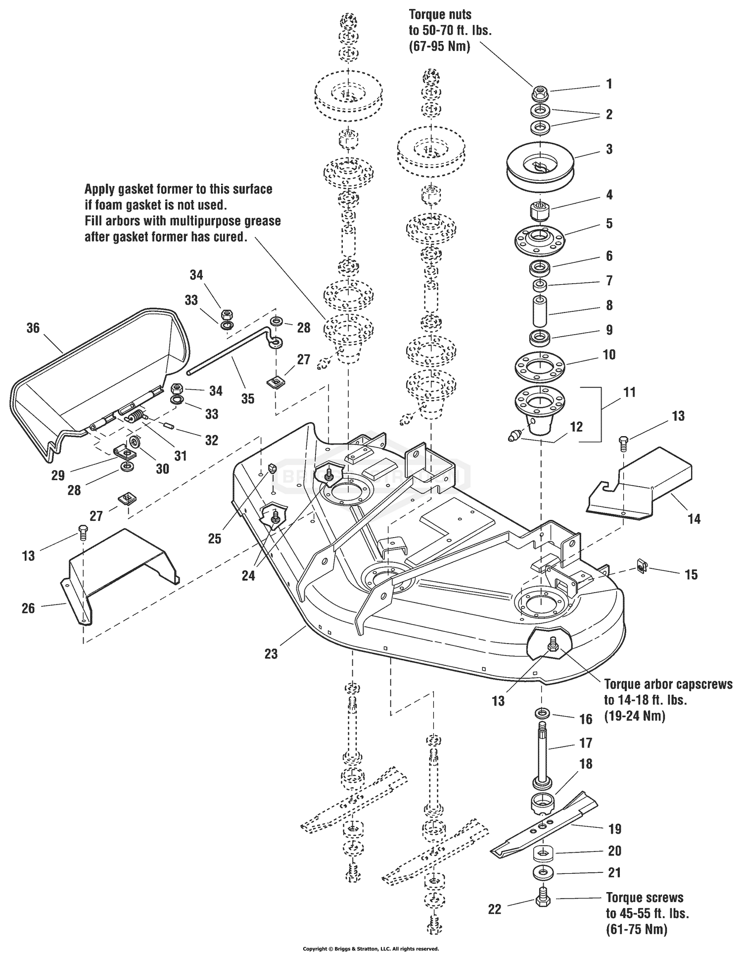 50" Mower Deck - Housing, Arbors & Blades