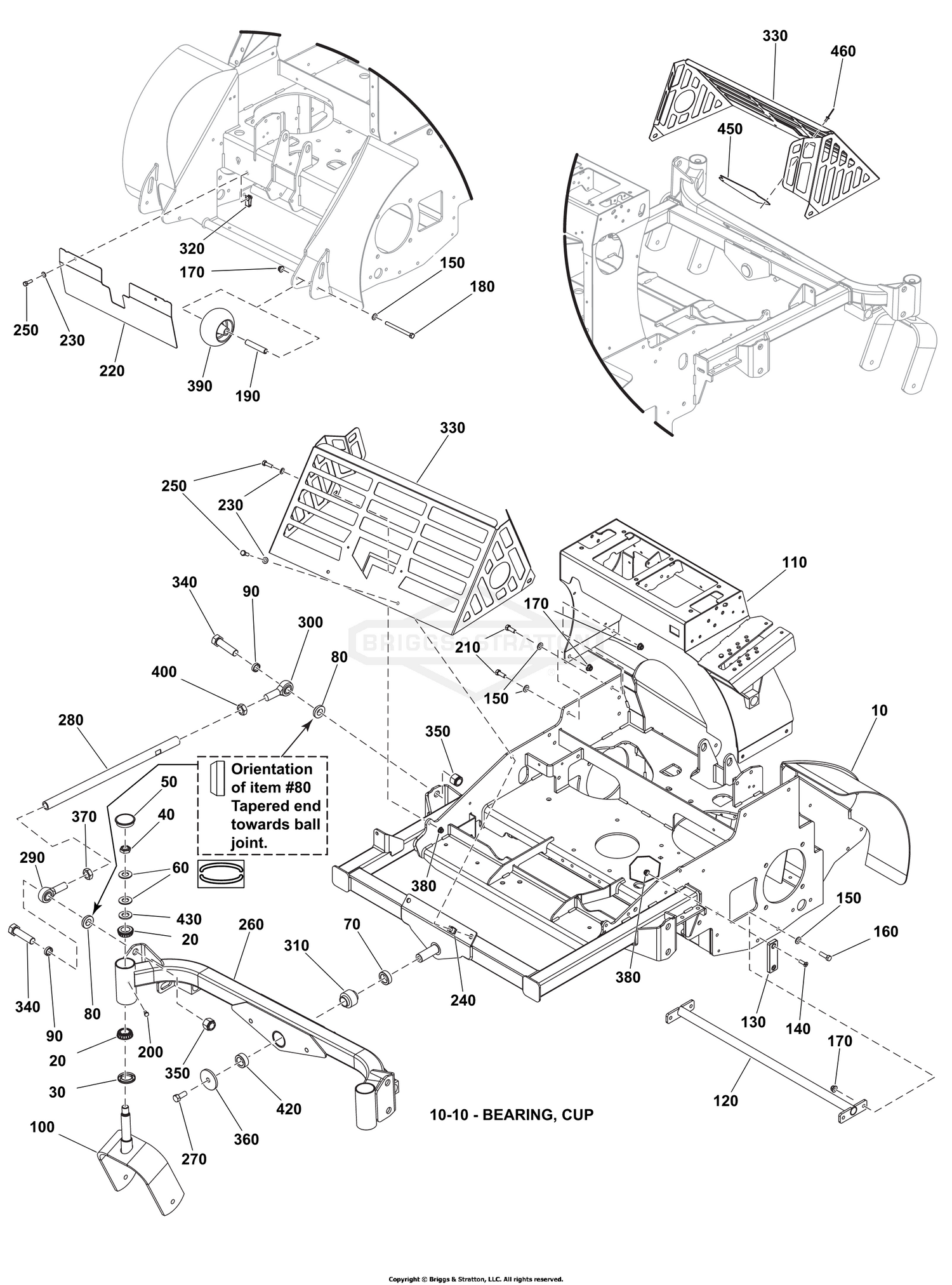 Main Frame & Front Casters Group - Models w/ 72" Mower Decks - S/N 4002516644 and Above