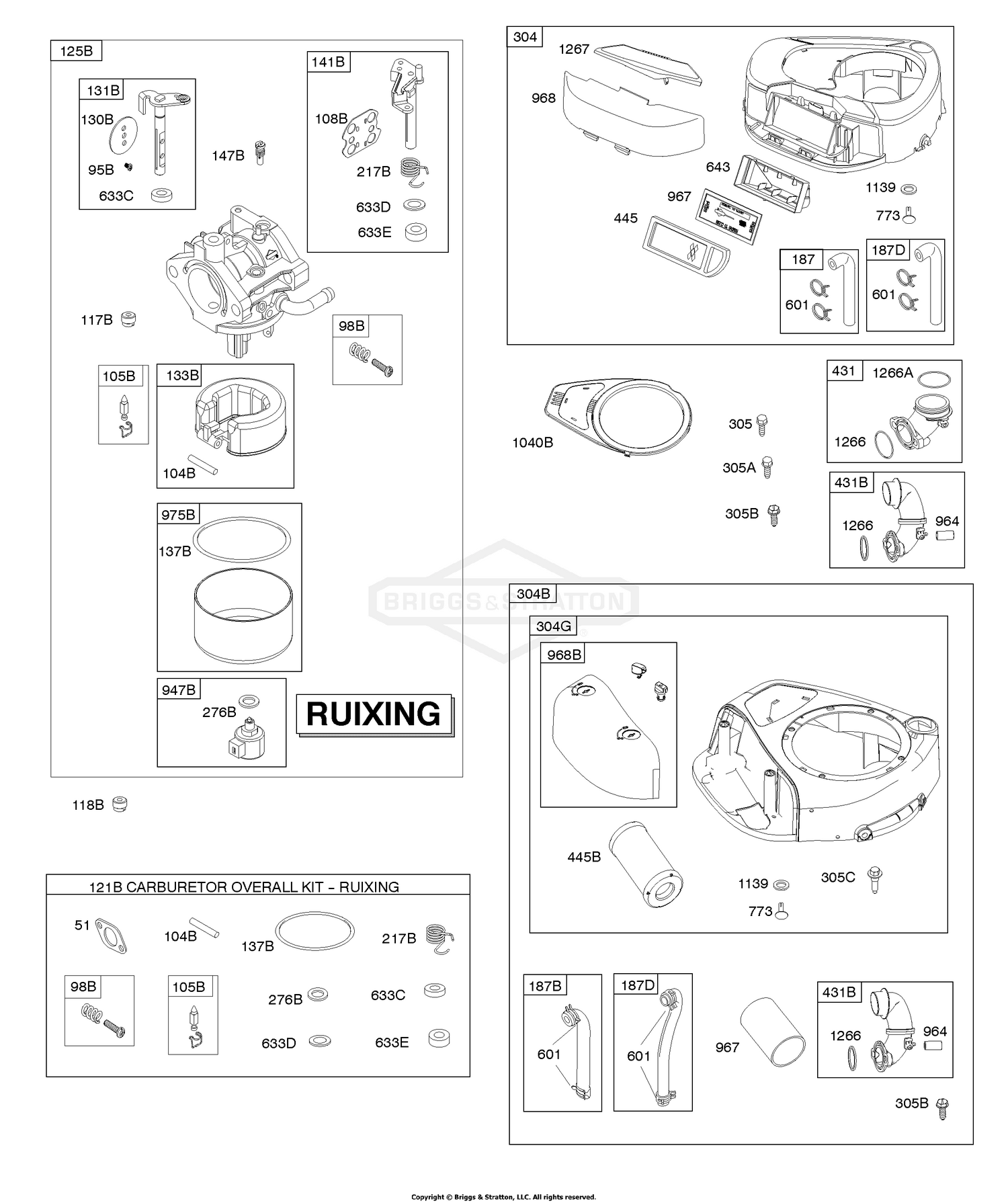 Briggs and Stratton 31A607-0026-G1 Ruixing Carburetor, Air Cleaner