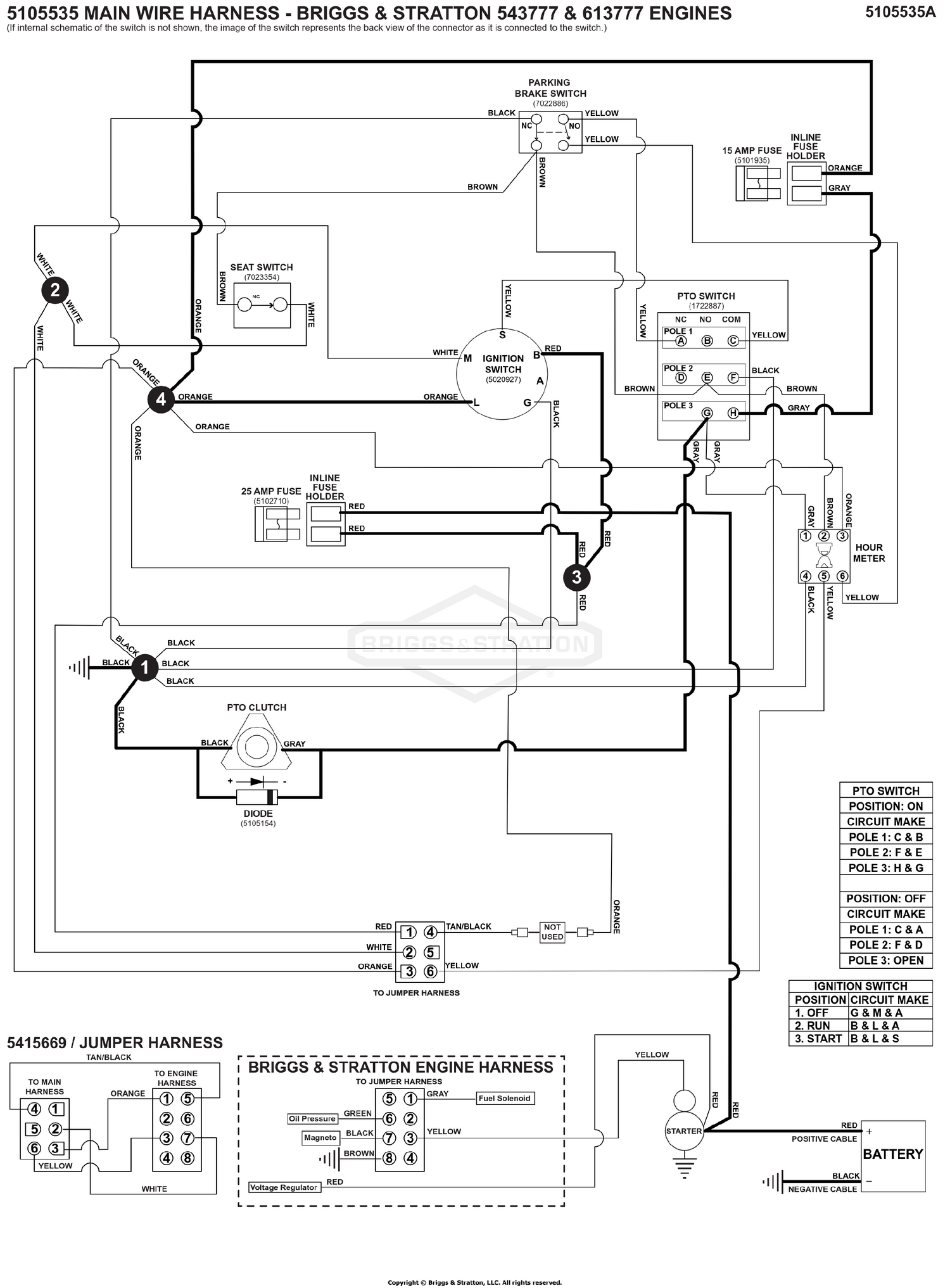 Electrical Schematic - PTO Clutch Circuit - Large ZTR, B&S 543777 & 613777 S/N: 4002180240 and Below