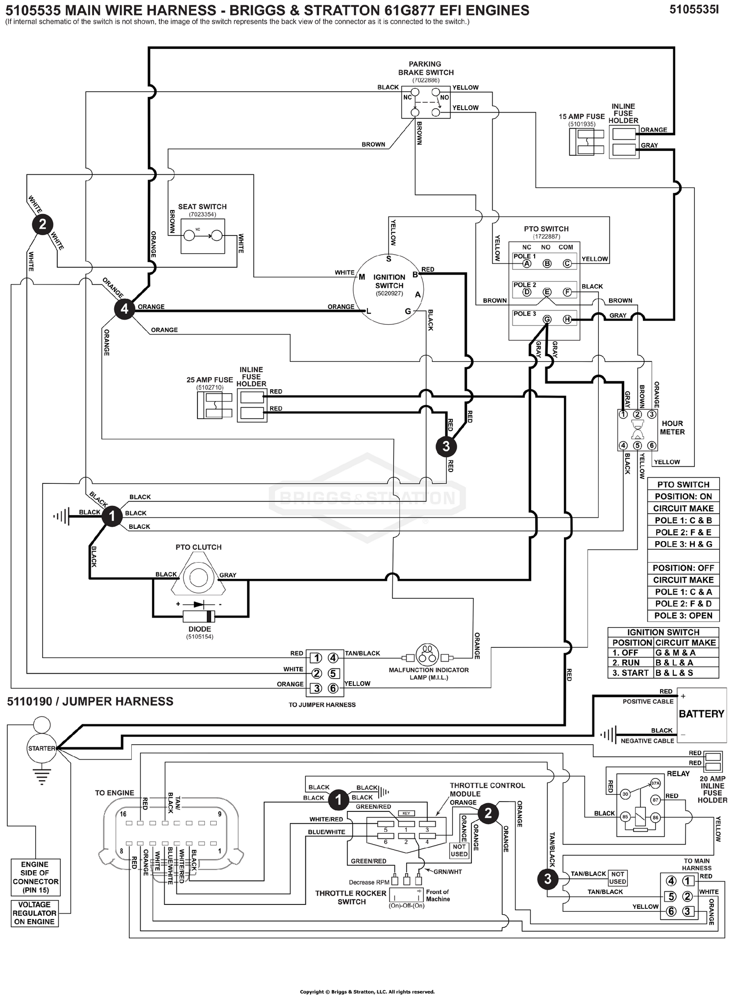 Electrical Schematic - PTO Clutch Circuit - B&S 61G877 S/N: 4002182645 to 4002328396