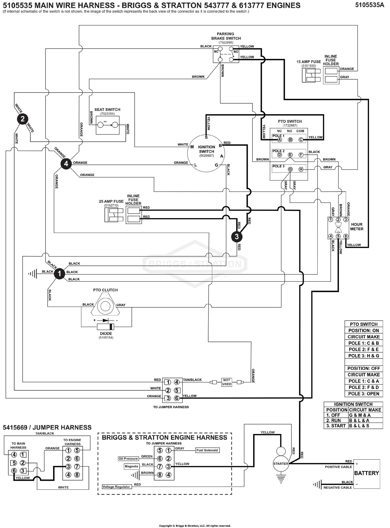 Electrical Schematic - Cranking Circuit - Large ZTR, B&S 543777 & 613777 S/N: 4002180240 and Below
