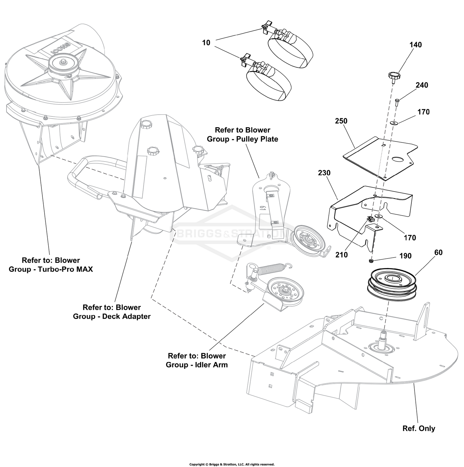 Blower Group - Guards, Pulleys, and Deck Mount