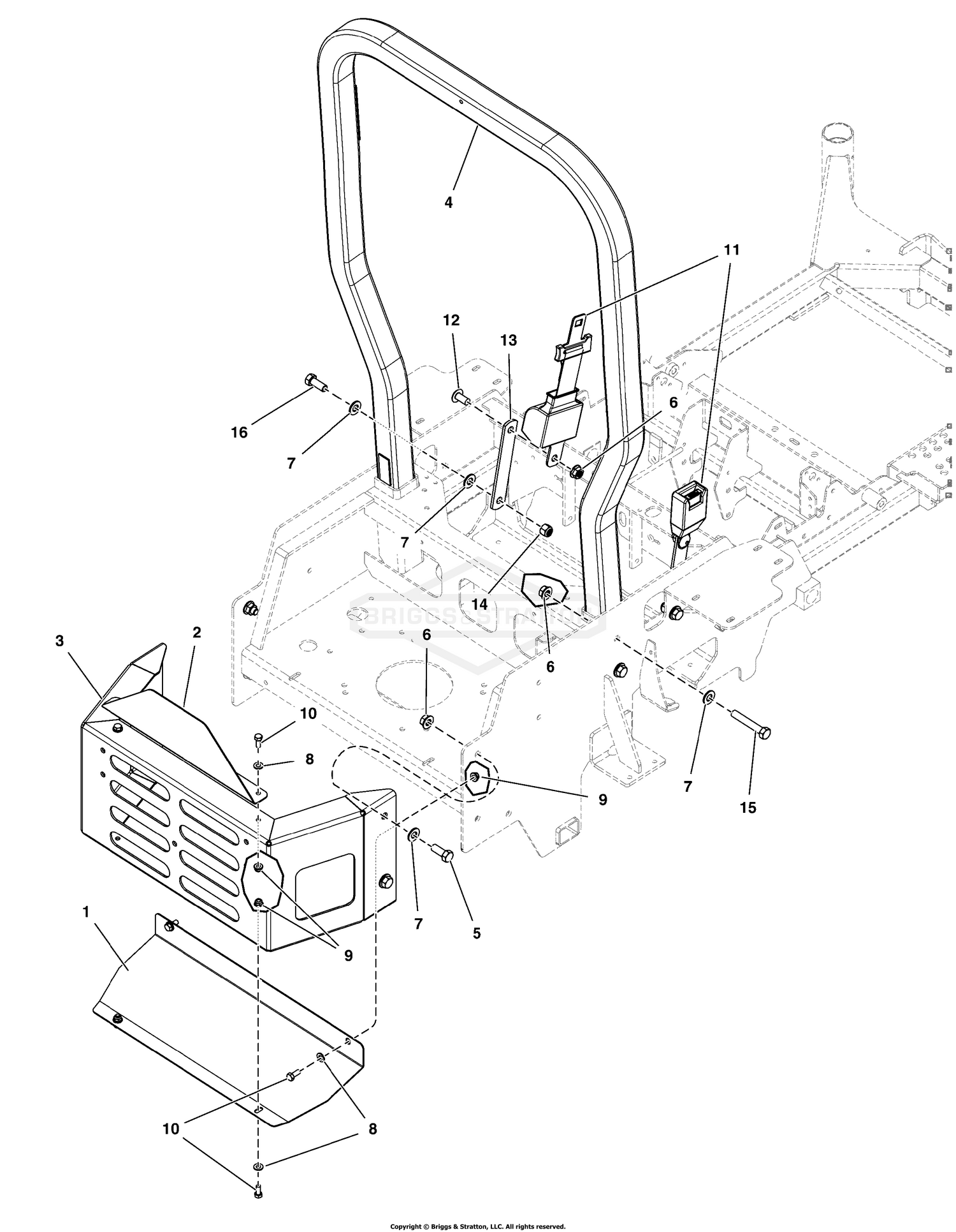 Rear Bumper and ROPS Group - Models with Rigid Roll Bars