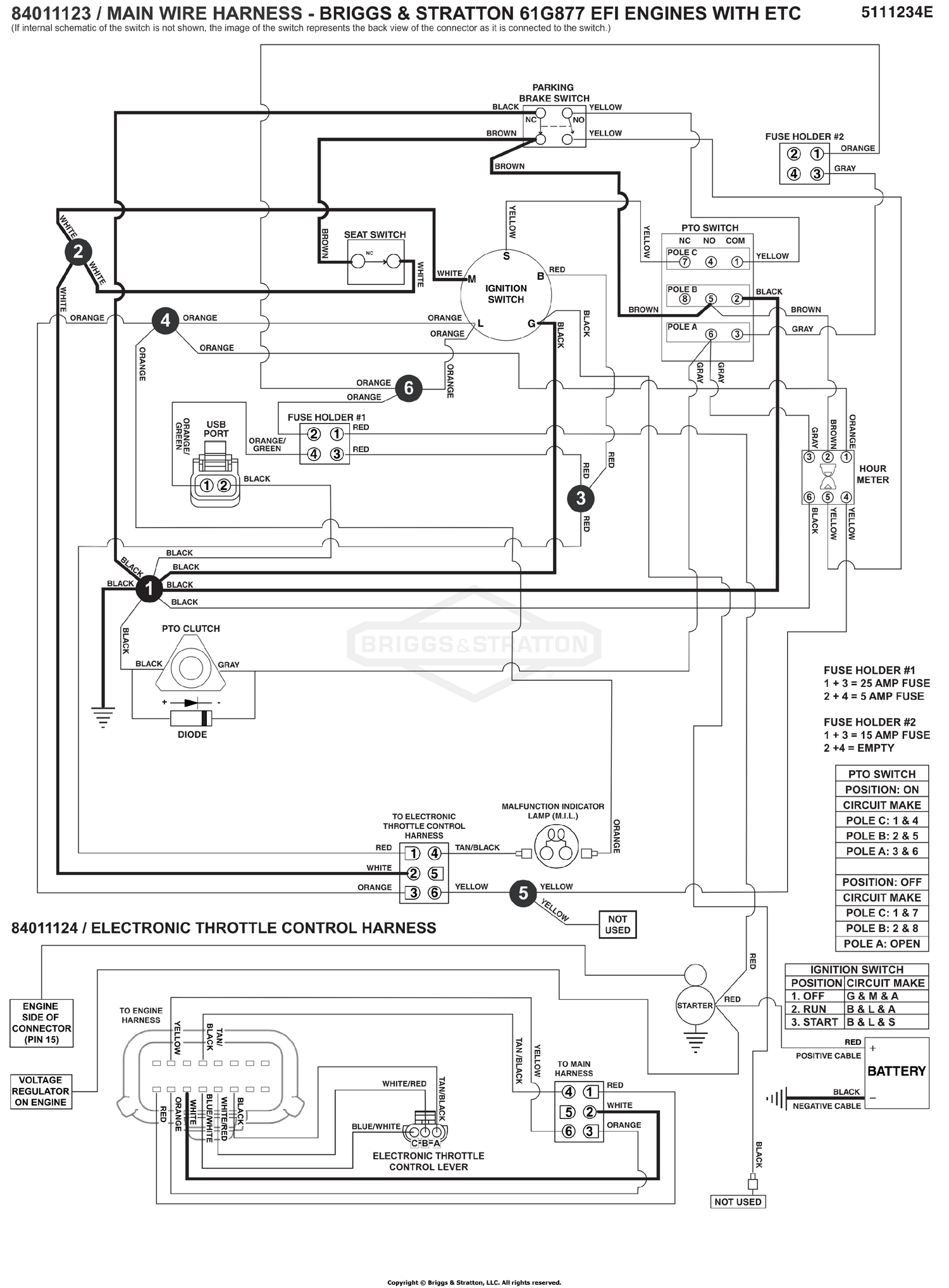 Electrical Schematic - Ign. Ground Circuit/Op Pres. - B&S 61G877 S/N: 4002328397 and above