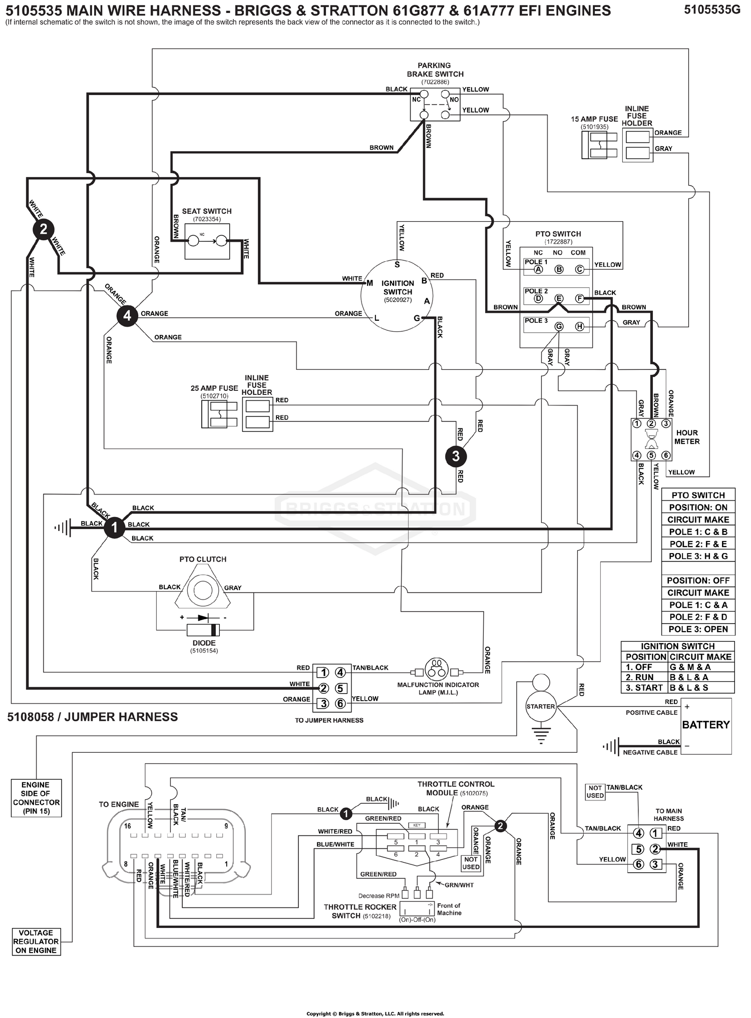Electrical Schematic - Ign. Ground Circuit/Op Pres. - B&S 61G877 S/N: 4002182644 and Below