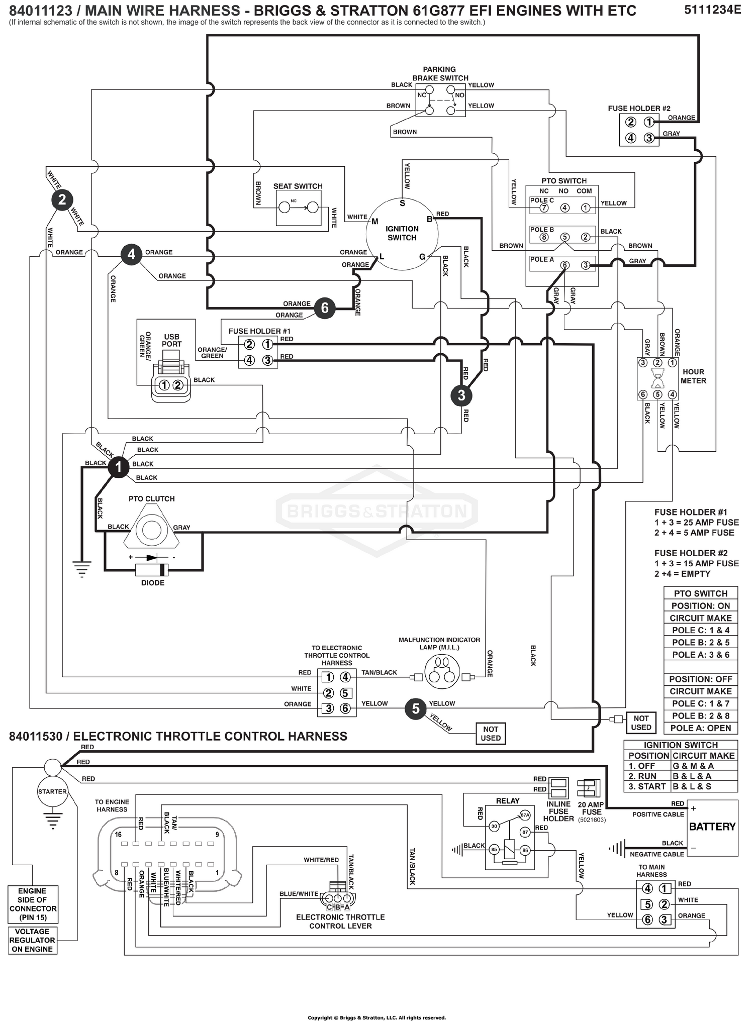 Electrical Schematic - PTO Clutch Circuit - B&S 61G877 S/N: 4002328397 and Above