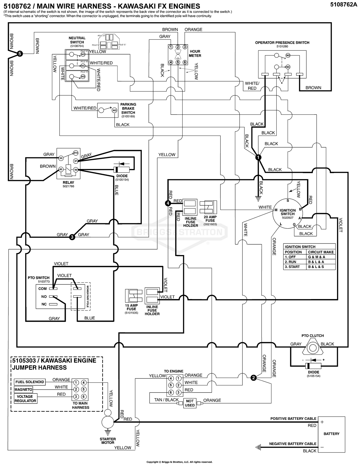 Electrical Schematic - PTO Clutch Circuit S/N: 4001694244 and below