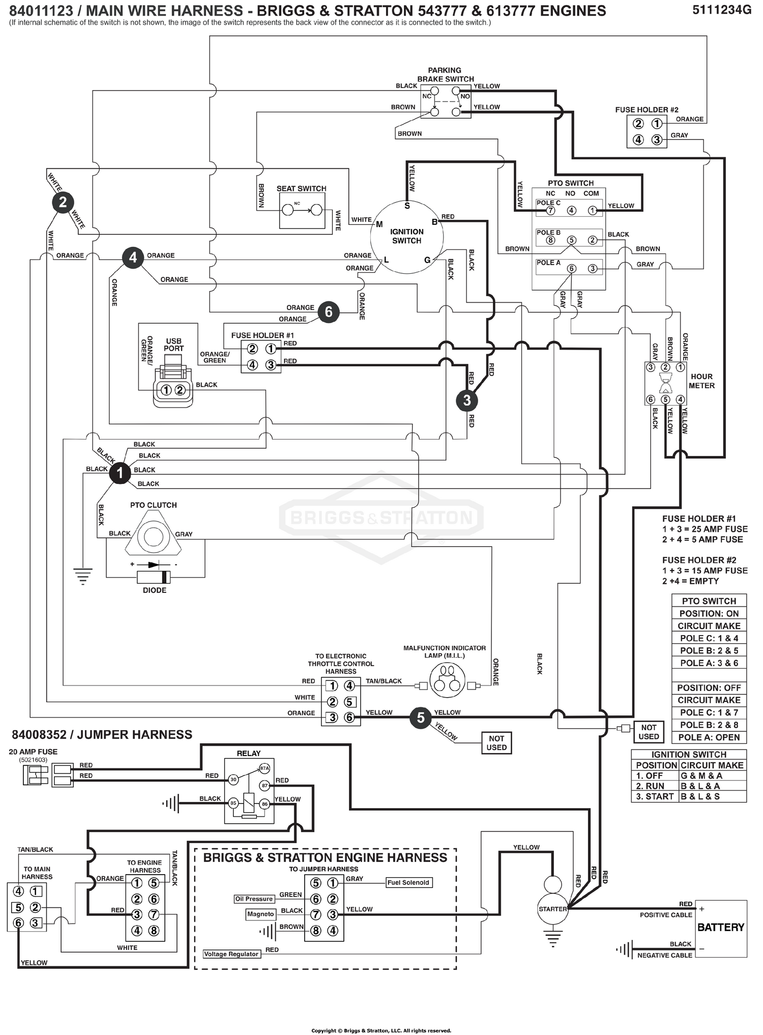 Electrical Schematic - Cranking Circuit - Large ZTR, B&S 543777 & 613777 S/N: 4002328397 and Above