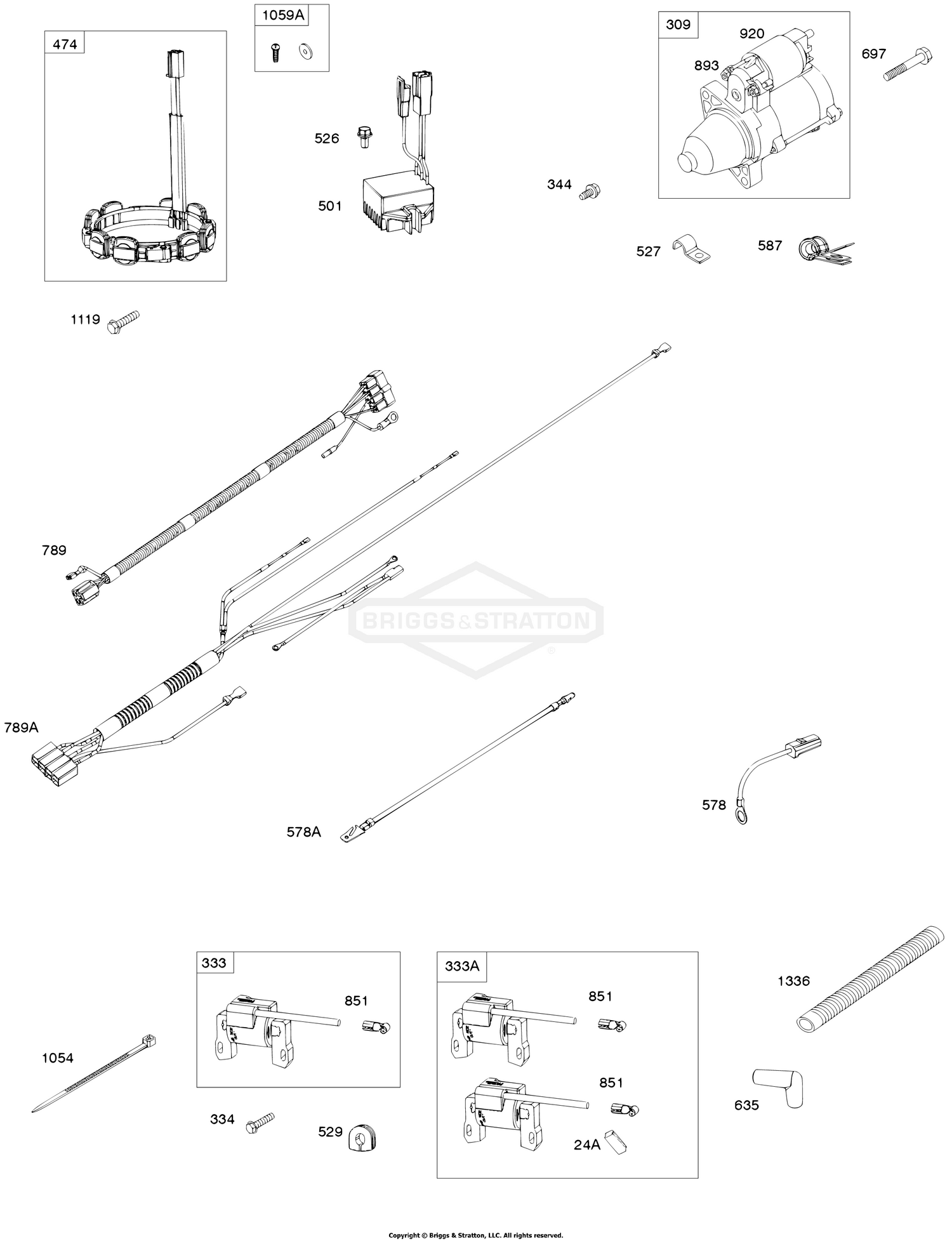 Alternator, Electric Starter, Wire Harness', Armature