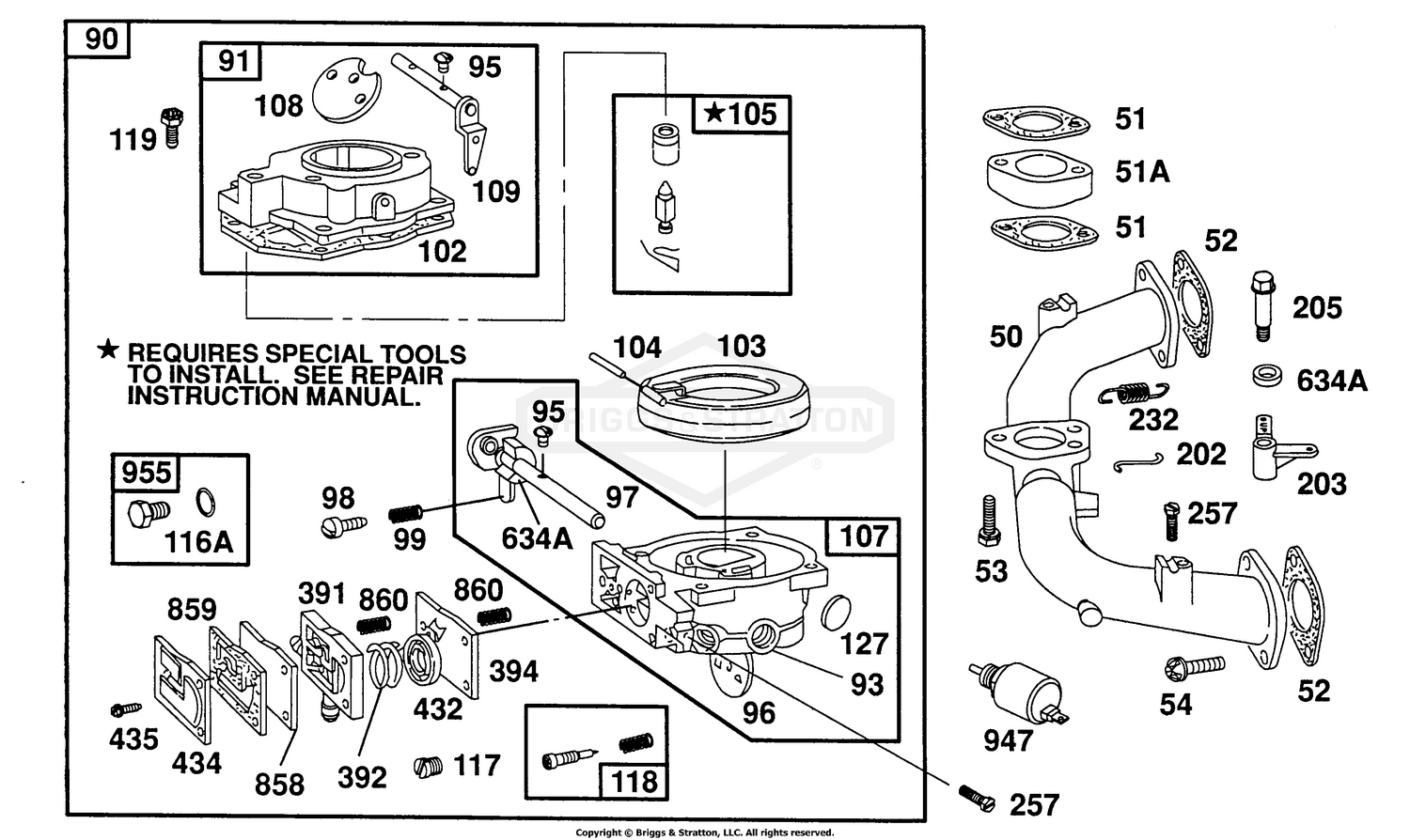 Briggs and Stratton 402707-1240-01 Carburetor Assembly,Manifold