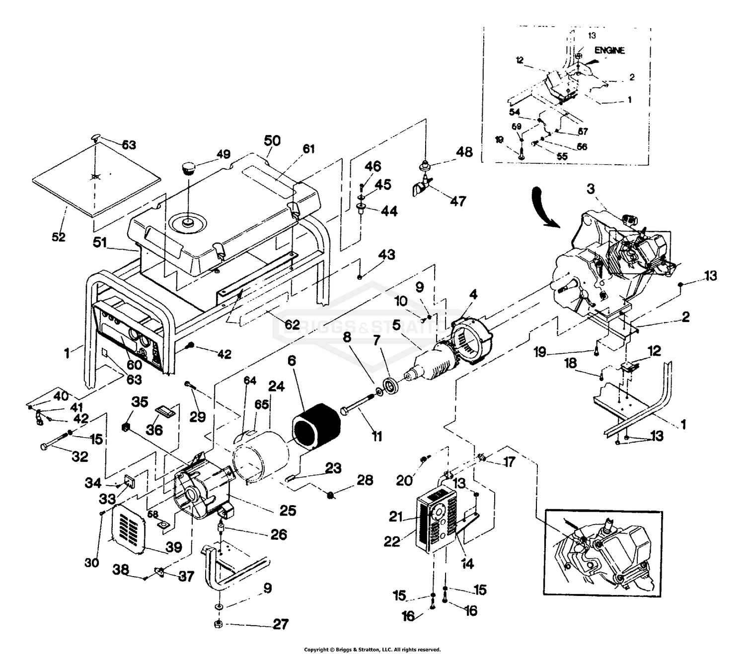 Stator Assembly, Cradle & Fuel Tank