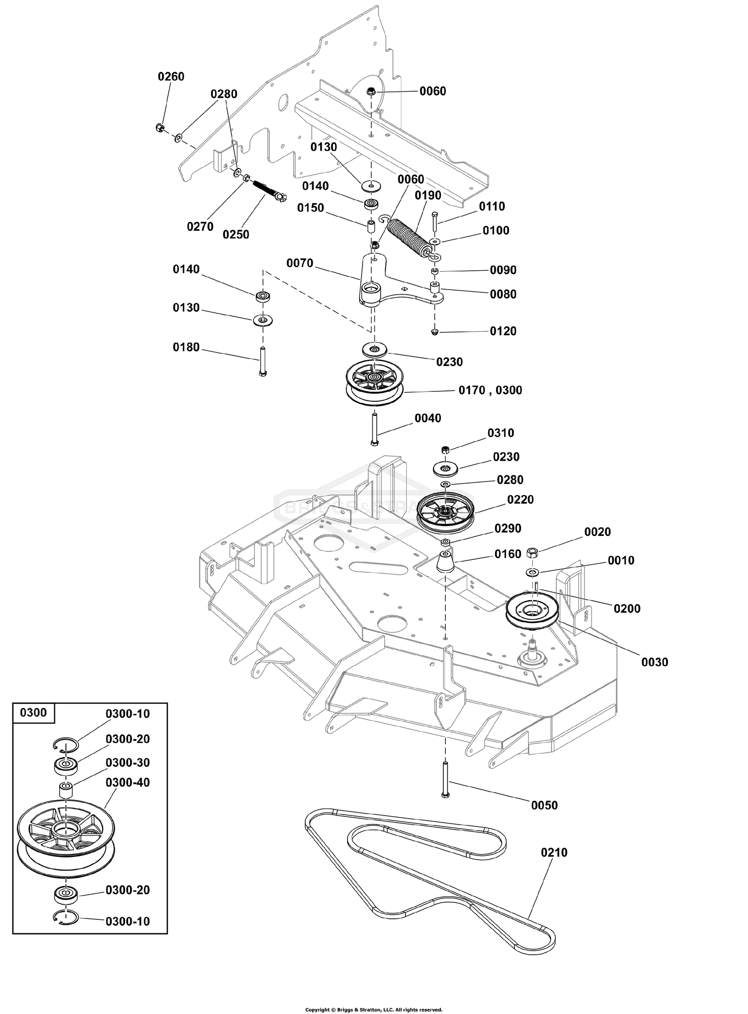 52" Mower Deck Group - Pulleys, Belt & Idler Arm