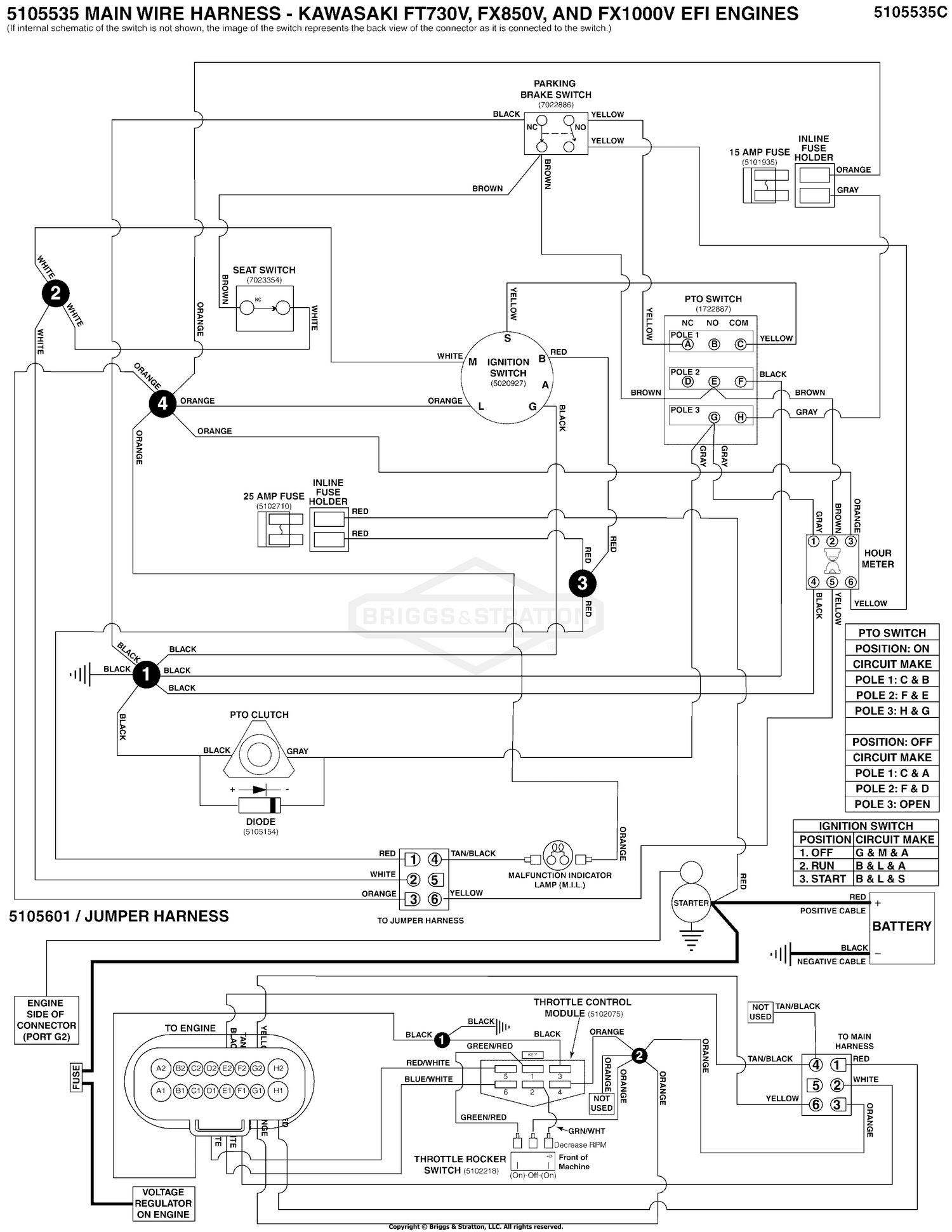 Electrical Schematic - Charging Circuit - Kawasaki FT730V, FX850V, and FX1000V - S/N: 4002328396 and Below
