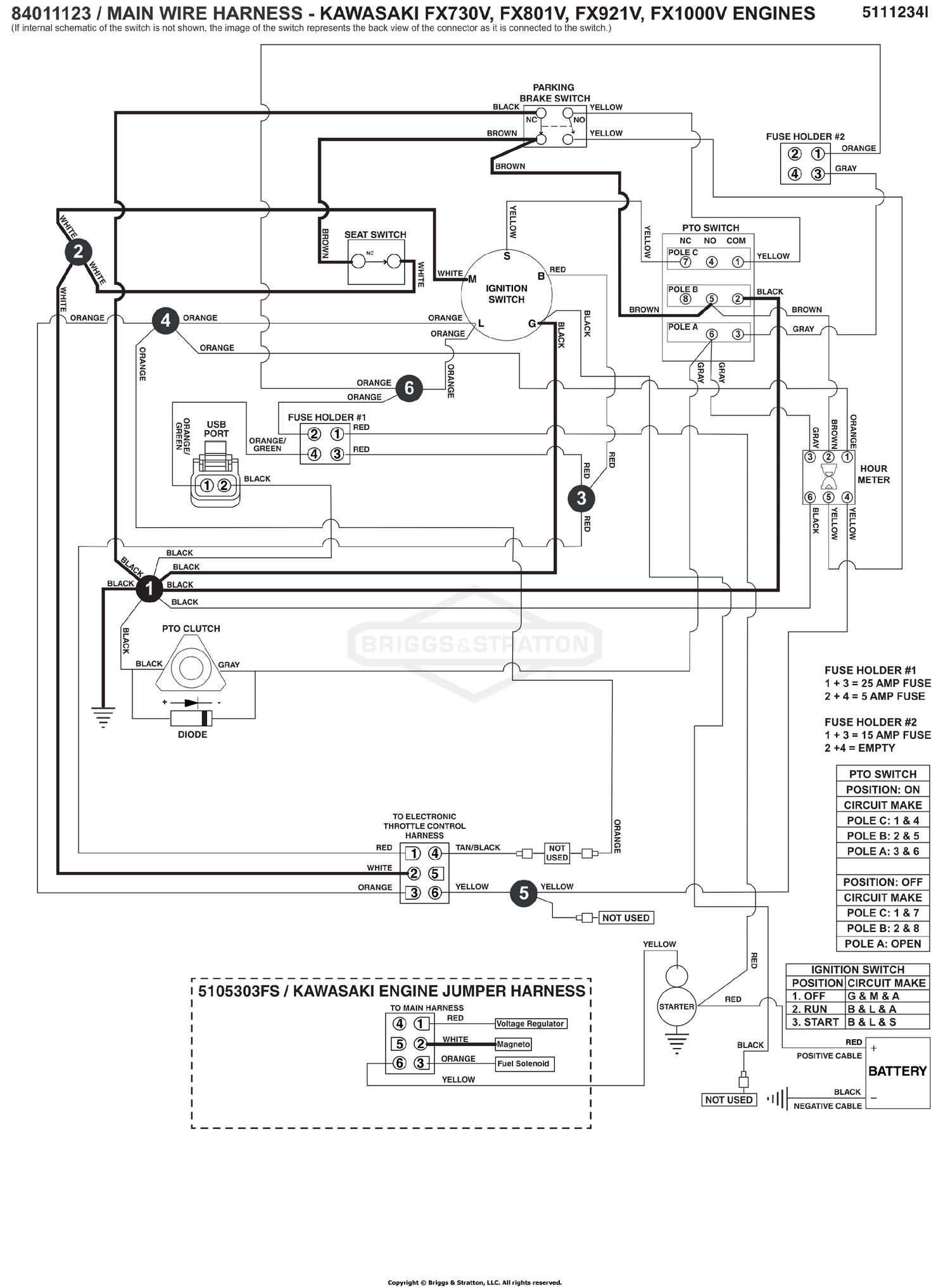 Electrical Schematic - Ign. Ground Circuit/Op Pres. - Kawi FX730V, FX801V, FX921V, FX1000V - S/N: 4002328397 and Above