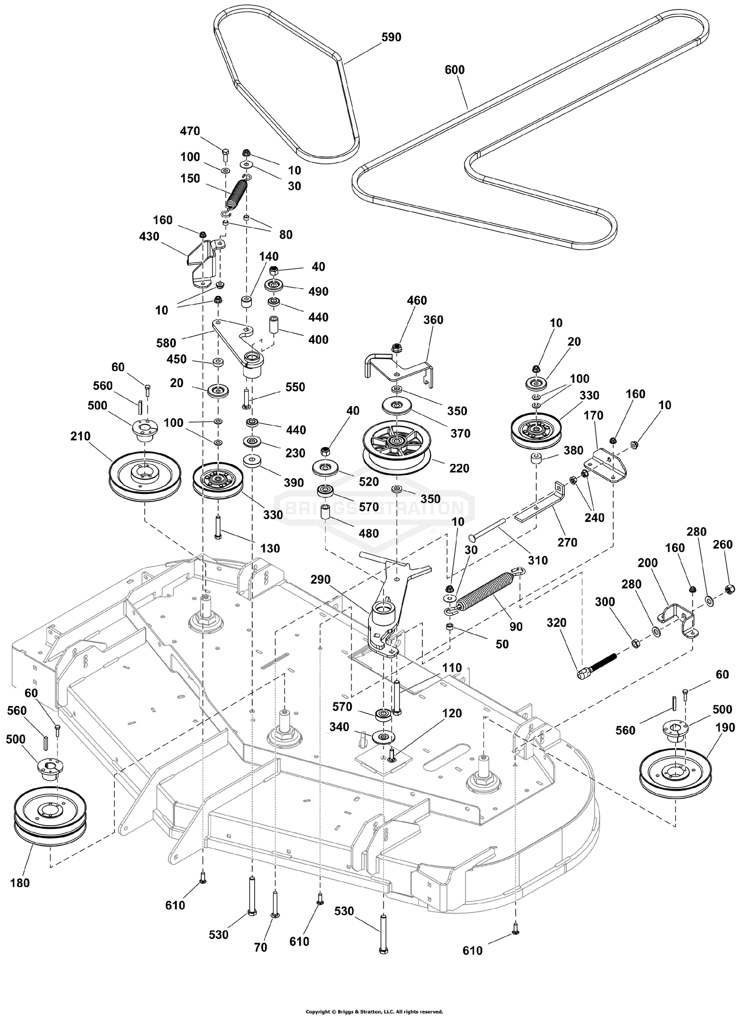 60" iCD+ Mower Deck Group - Pulleys, Belts, and Idler Arm