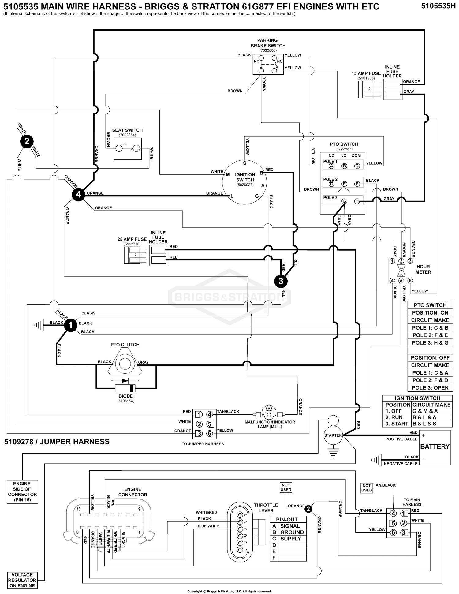 Electrical Schematic - PTO Clutch Circuit - B&S 61G877 S/N: 4002328396 and below