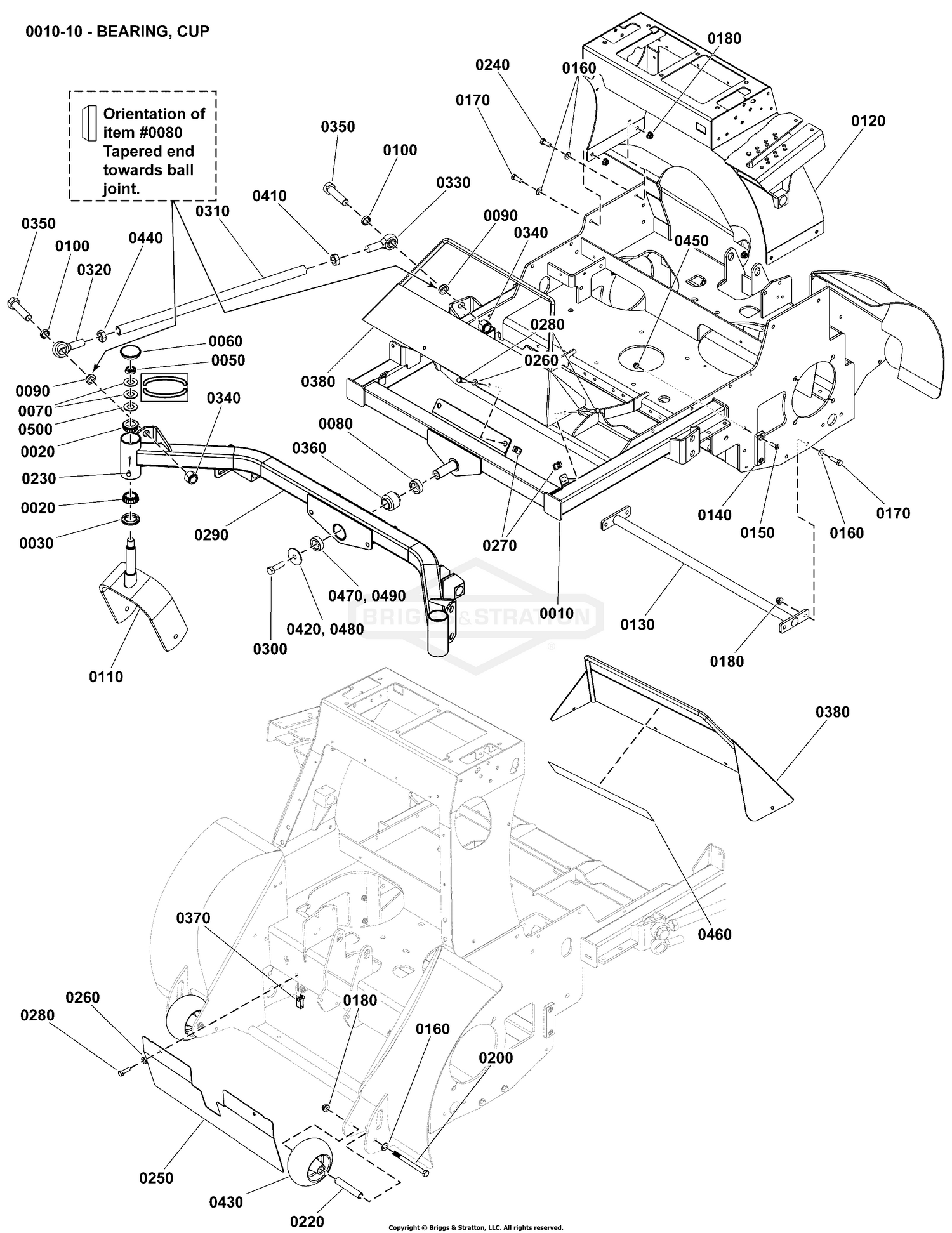 Main Frame & Front Casters Group - Models w/ 72" Mower Deck - S/N 4002516643 and Below