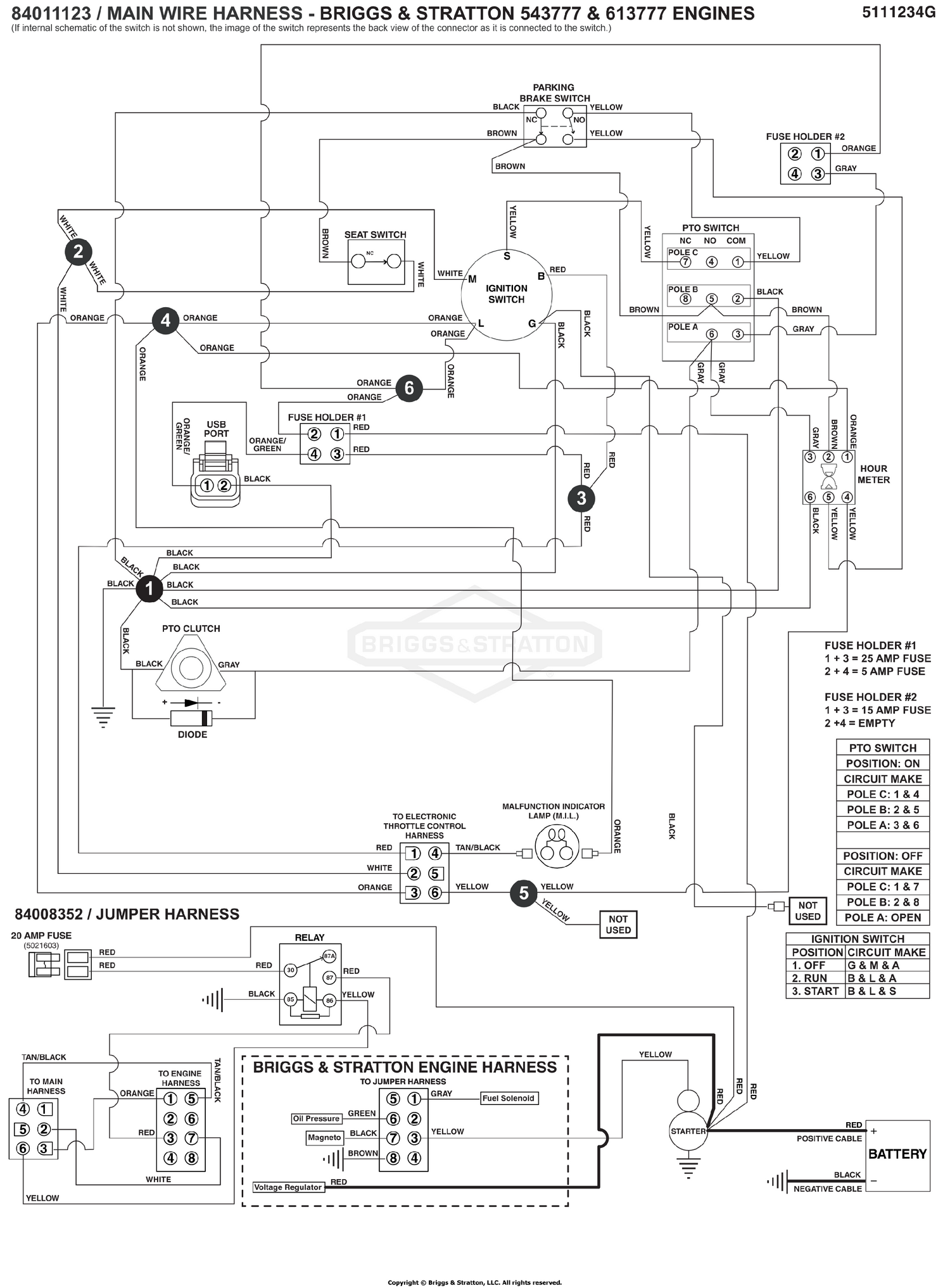 Electrical Schematic - Charging Circuit, Large ZTR B&S 543777 & 613777 S/N: 4002328397 and Above