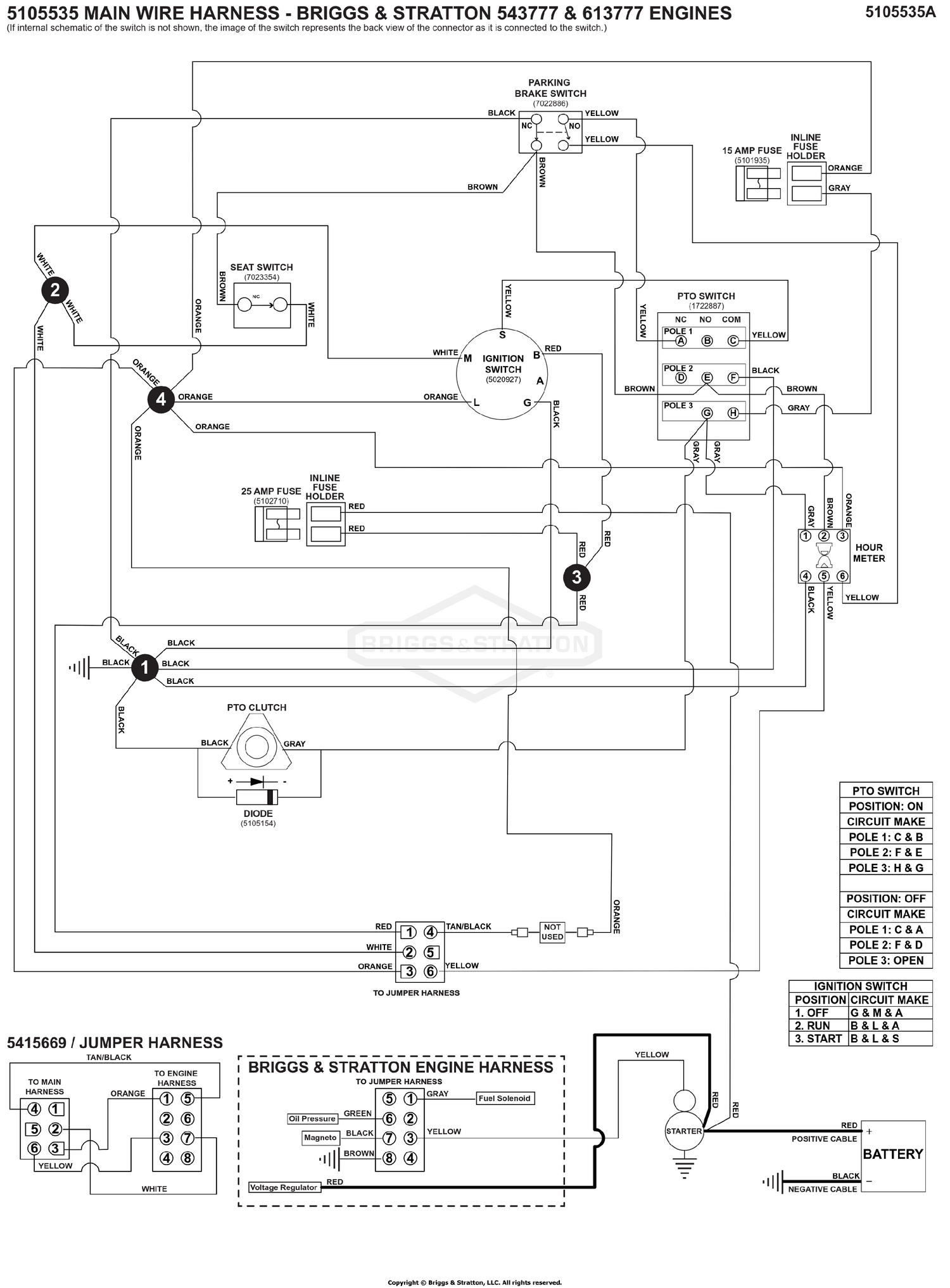 Electrical Schematic - Charging Circuit, Large ZTR B&S 543777 & 613777 S/N: 4002180240 and Below