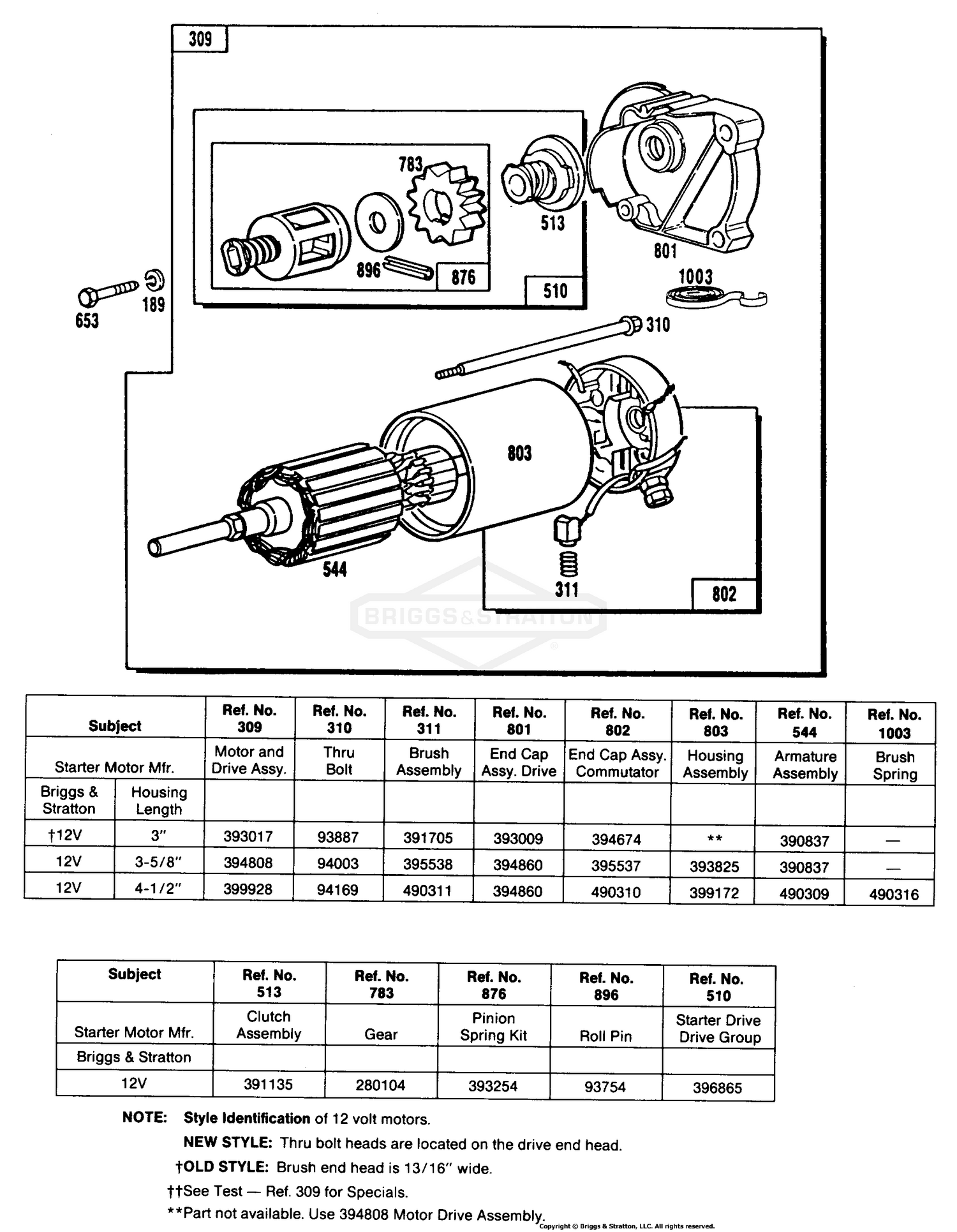 Briggs and Stratton 401707-0131-99 Electric Starter and Chart