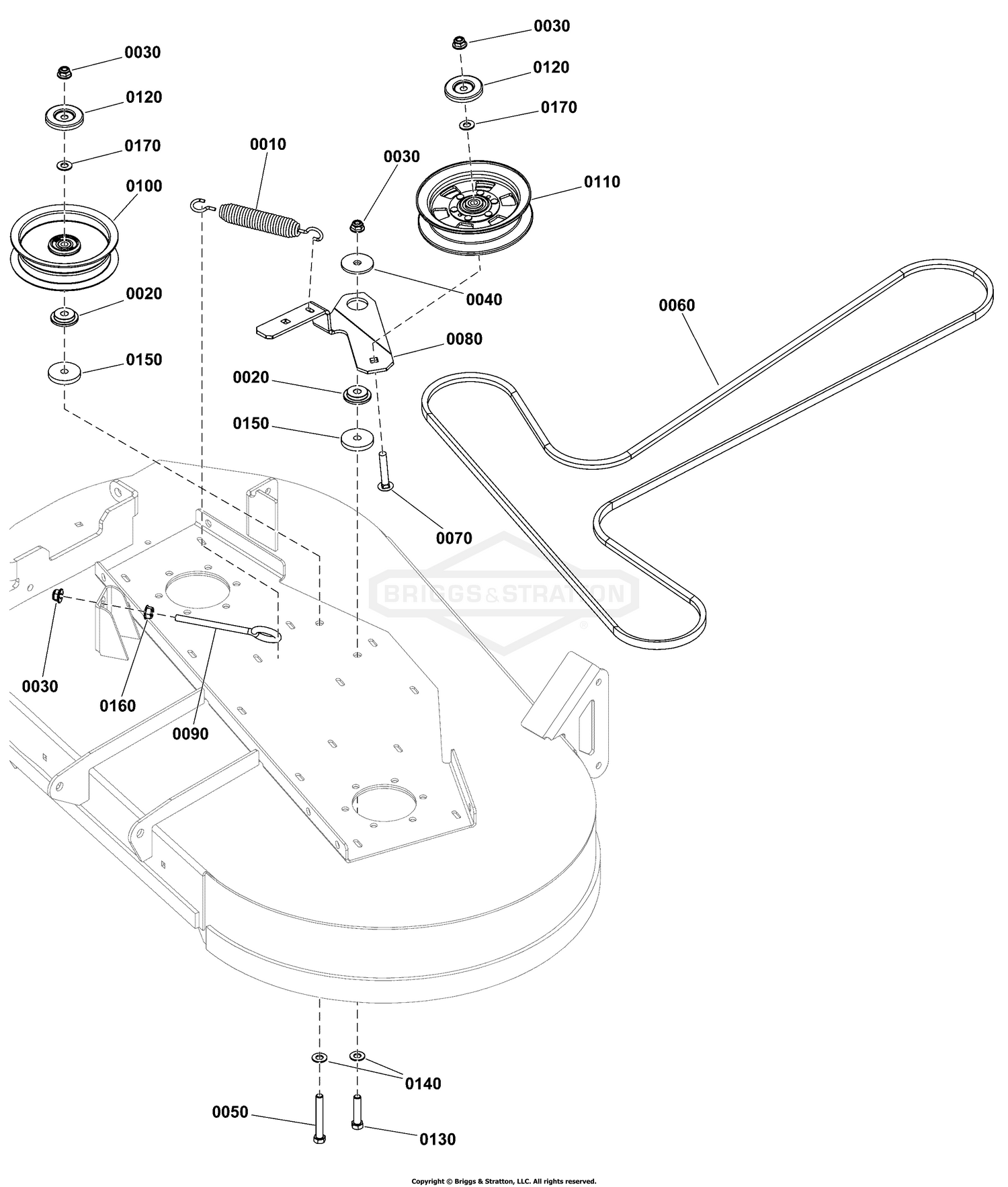 44" Mower Deck Group - Pulleys, Belt & Idler Arm