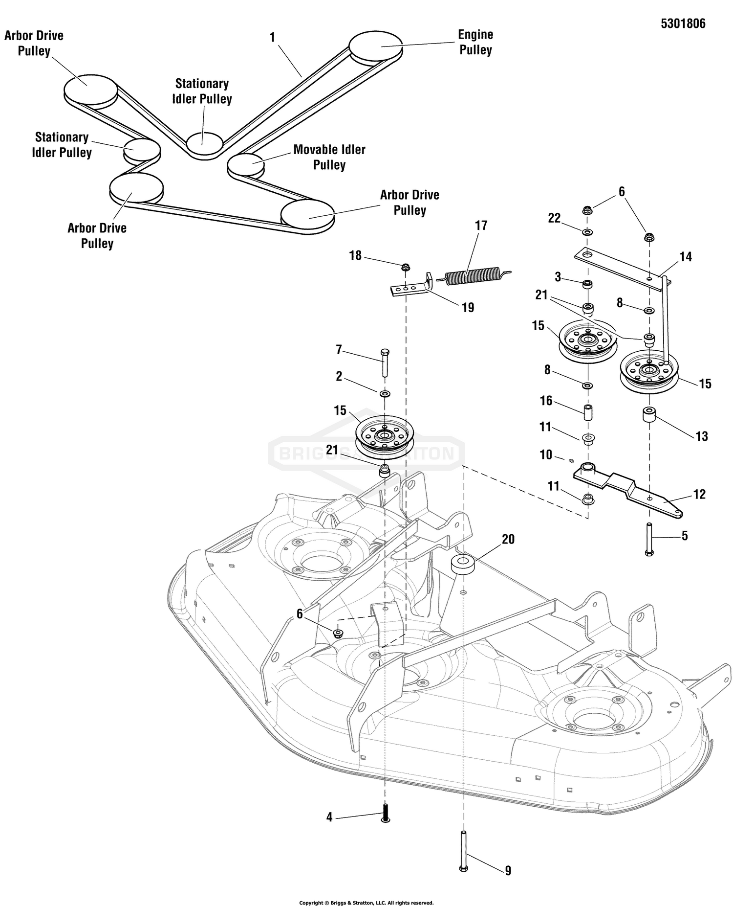 46" Mower Deck Group - Pulleys, Belts & Idler Arm