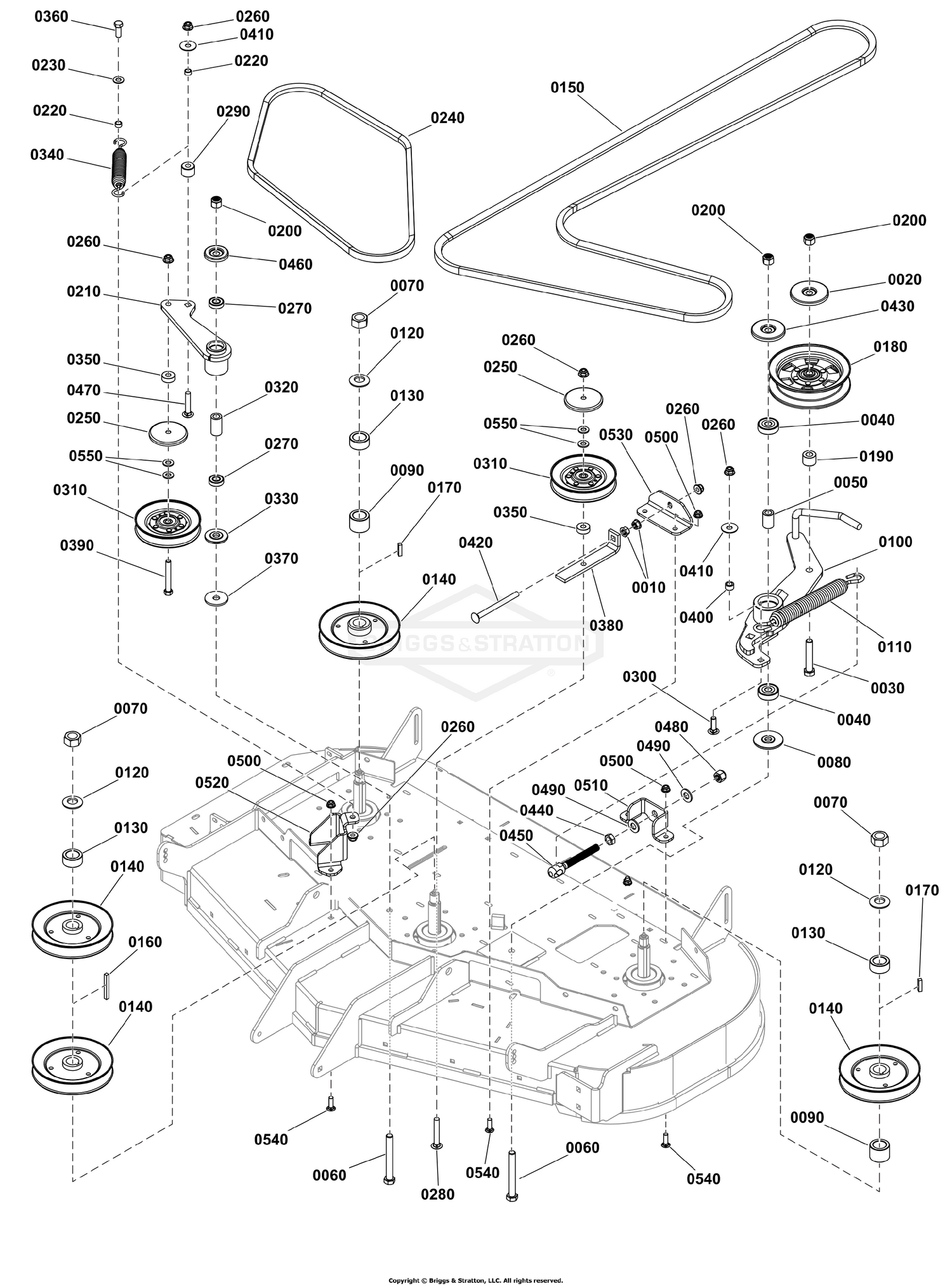 52" iCD+ Mower Deck Group - Pulleys, Belts, and Idler Arm