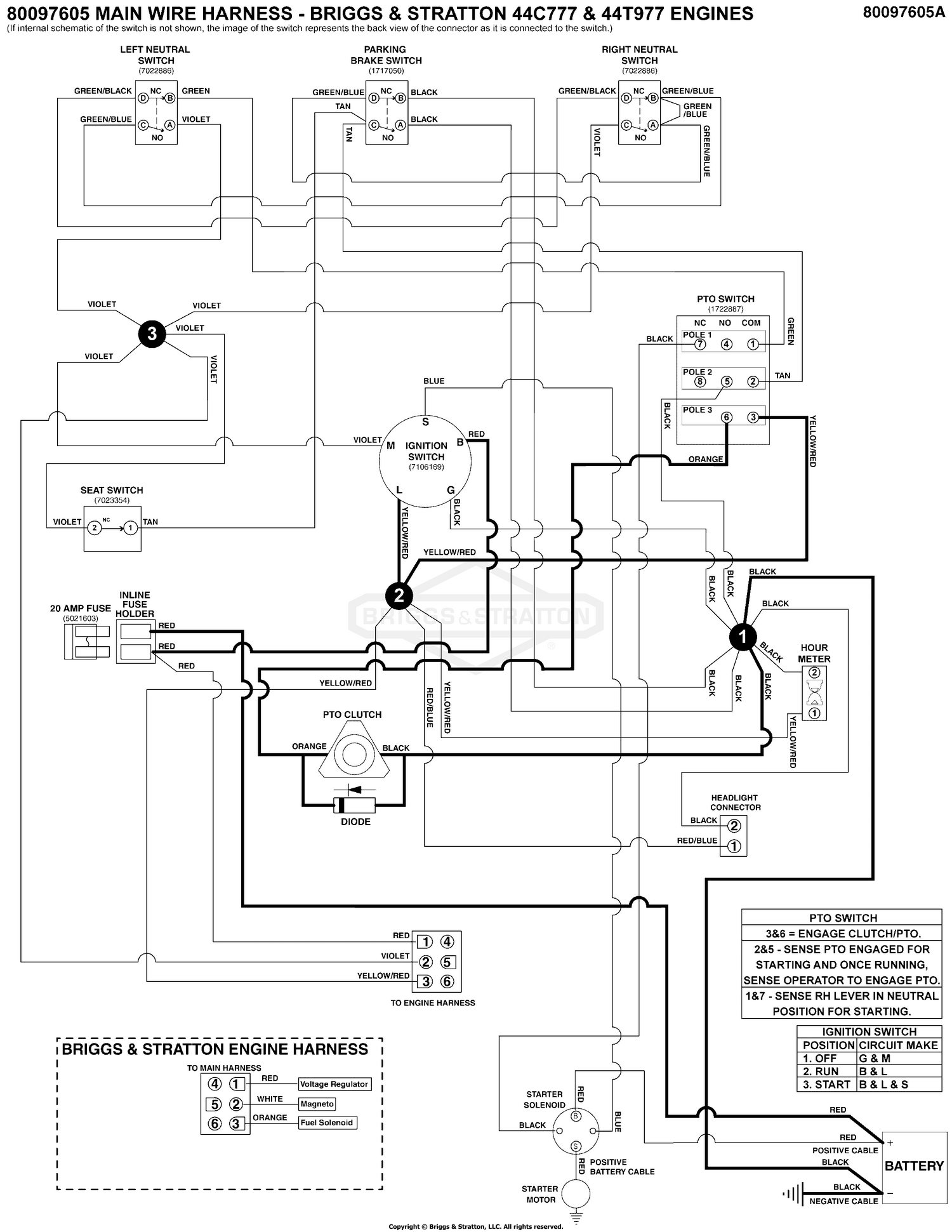 Electrical Schematic - PTO Clutch Circuit - B&S 44C777 & 44T977