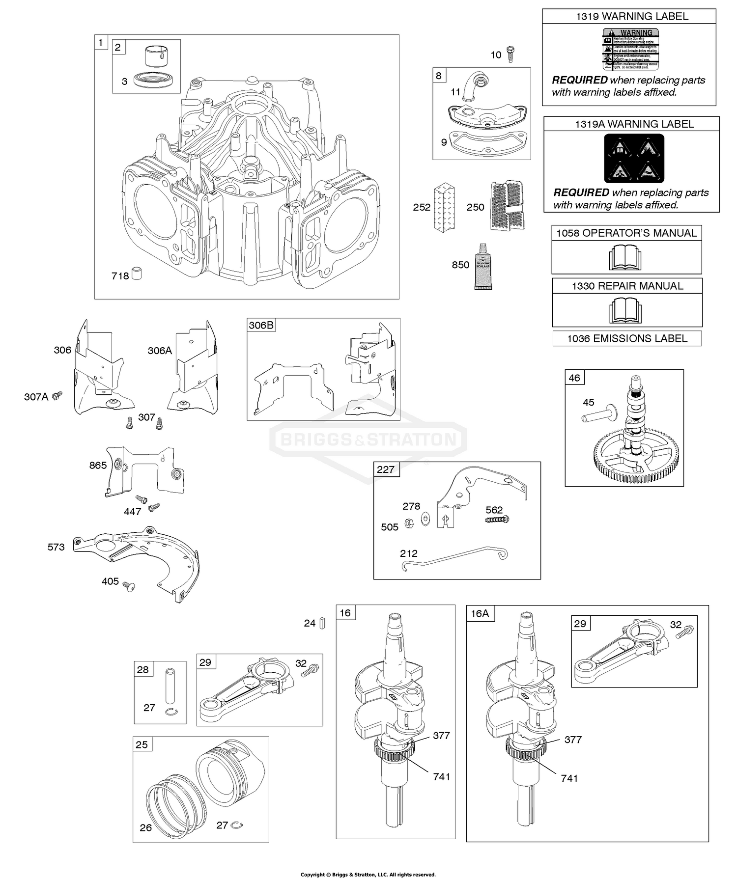 Cylinder, Crankshaft, Camshaft, Air Guides, Piston, Rings, Connecting Rod