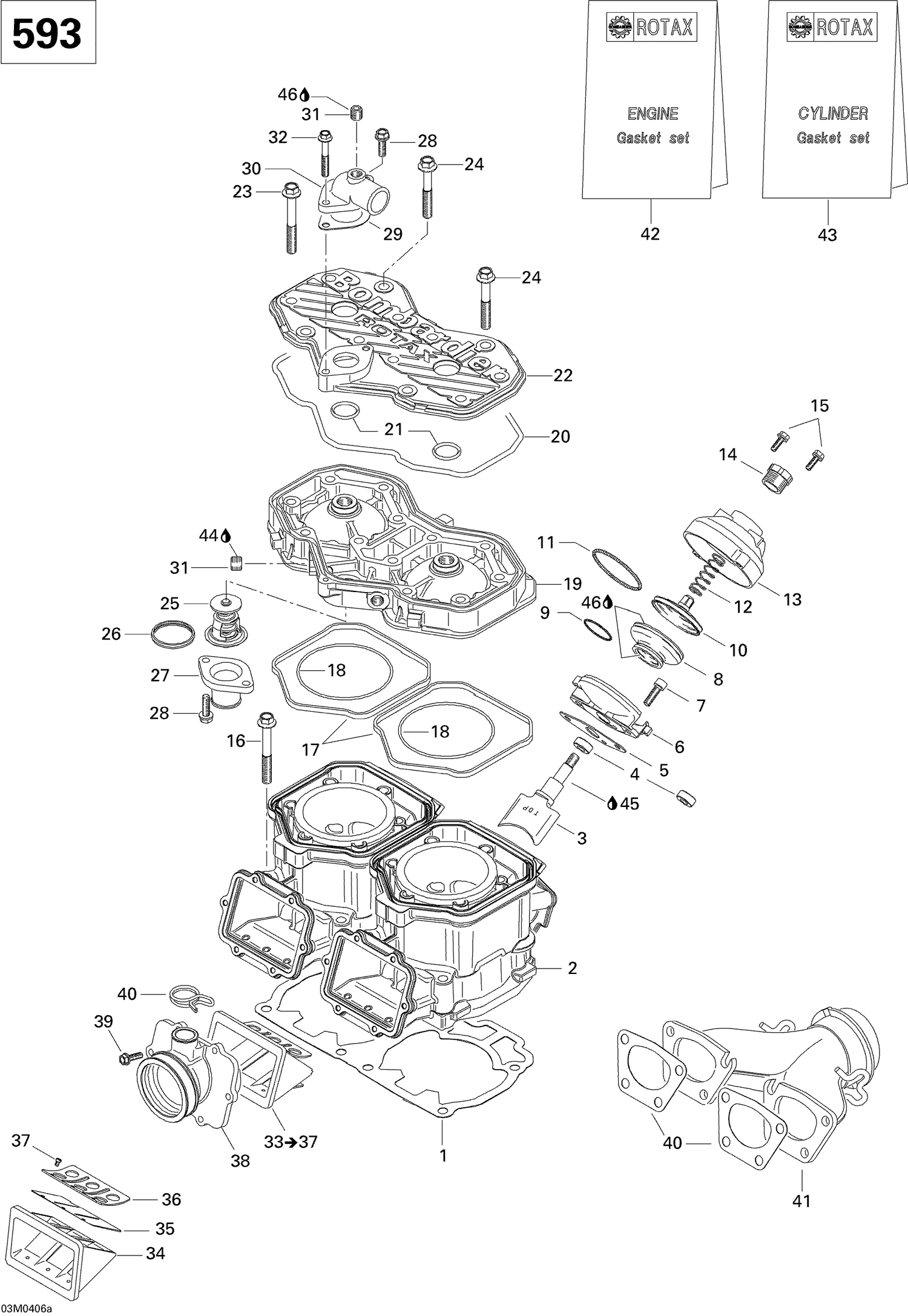 01- Cylinder, Exhaust Manifold, Reed Valve (593)