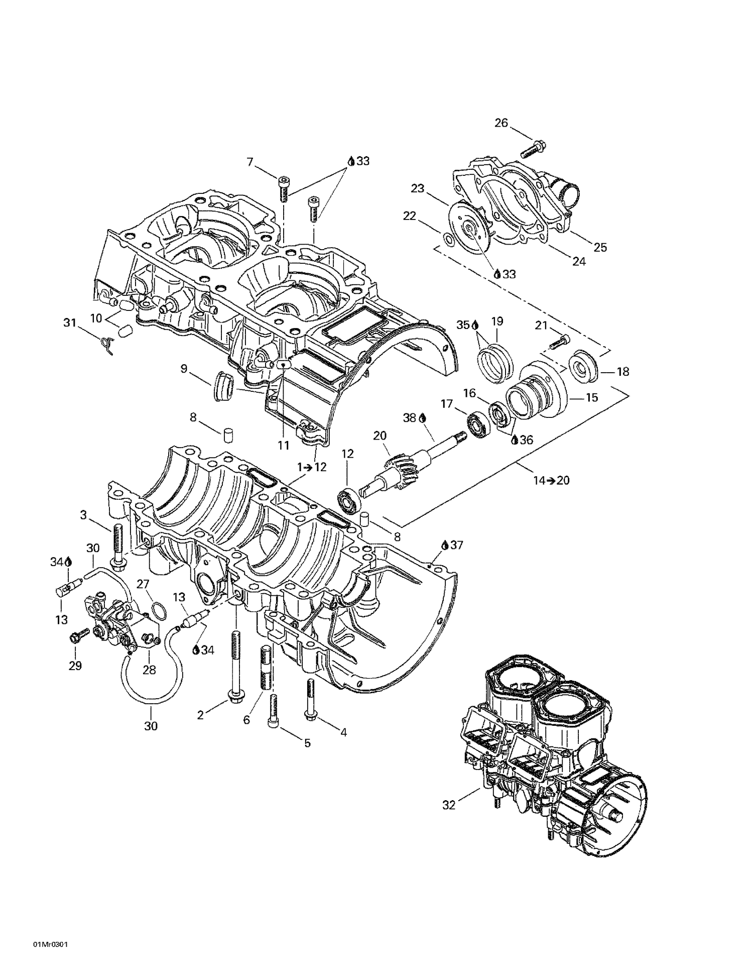 01- Crankcase, Water Pump And Oil Pump