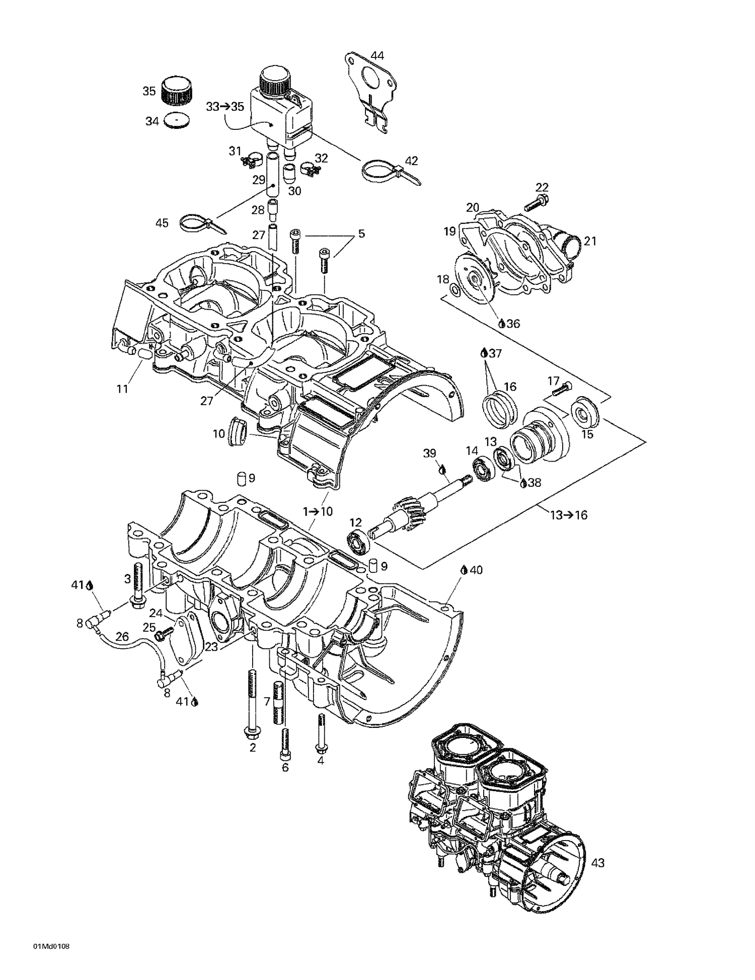 01- Crankcase, Water Pump