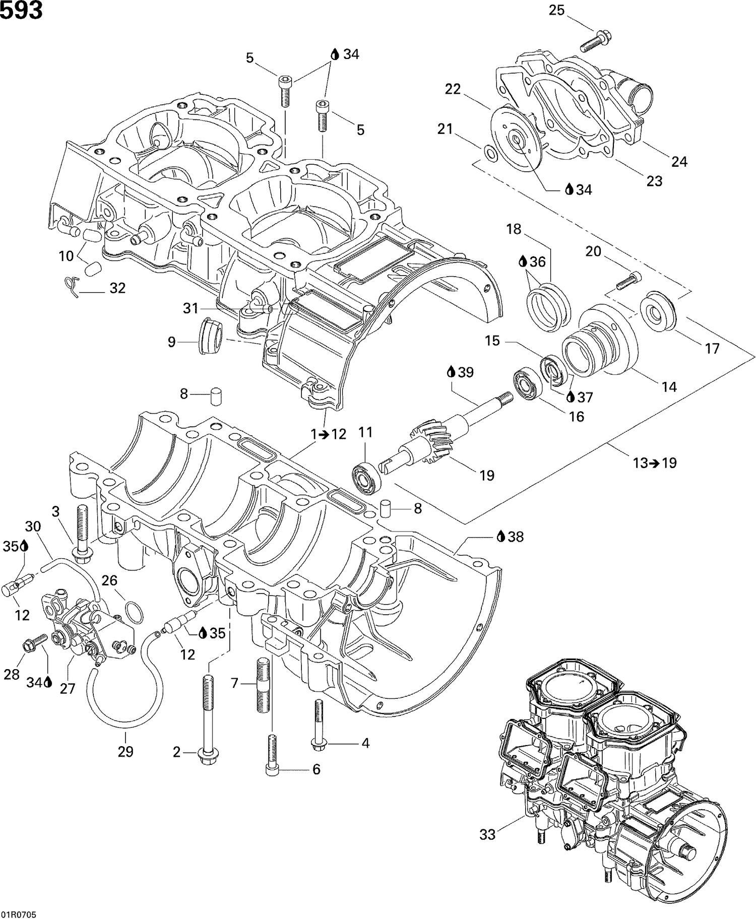01- Crankcase, Water Pump And Oil Pump