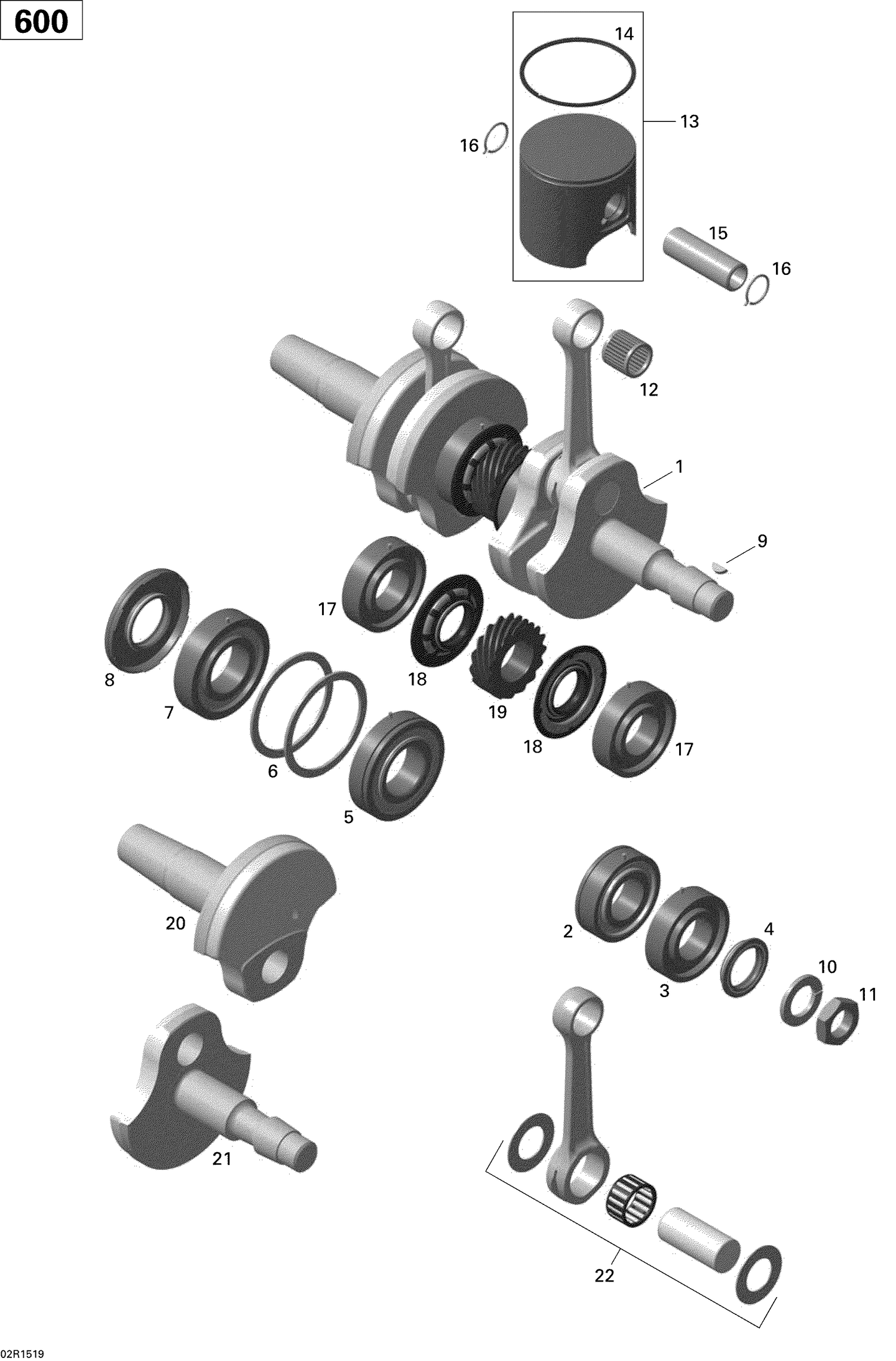 01- Crankshaft and Pistons - 600 CARB