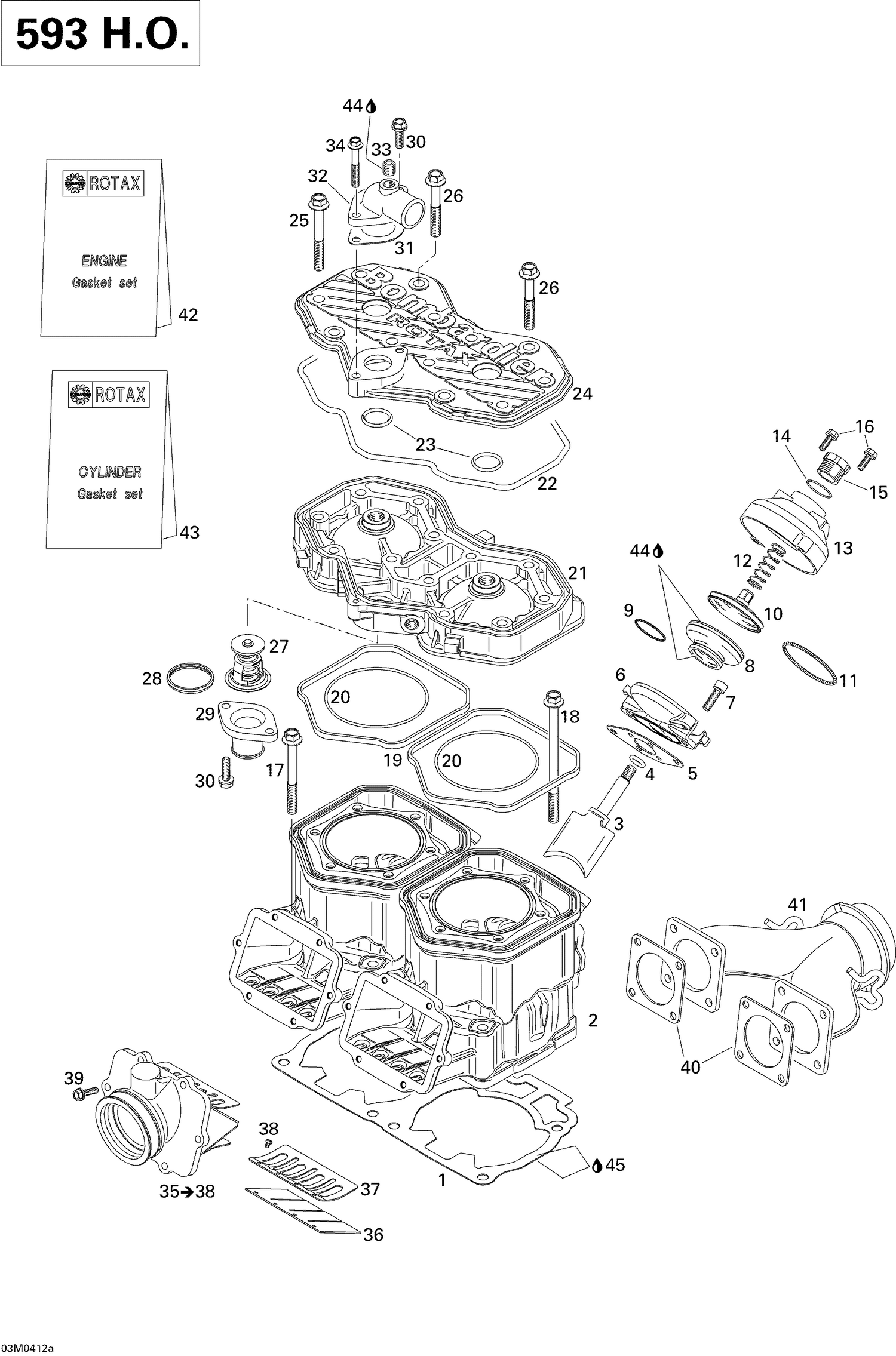 01- Cylinder, Exhaust Manifold, Reed Valve (593 HO)