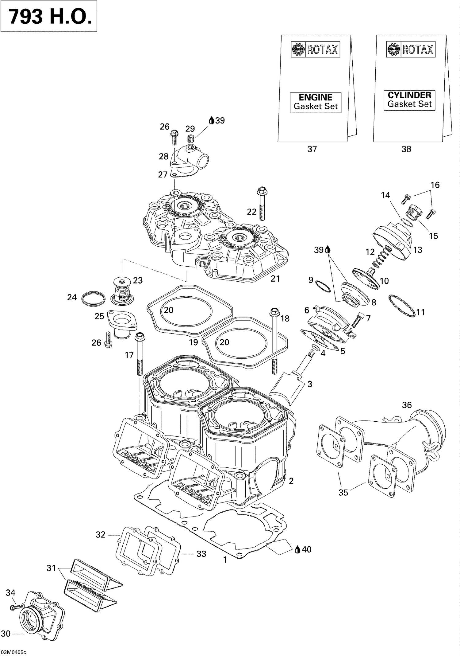 01- Cylinder, Exhaust Manifold, Reed Valve (793 HO)