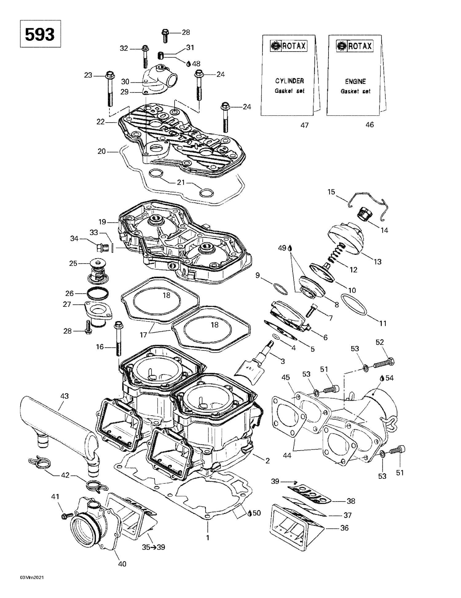 01- Cylinder, Exhaust Manifold, Reed Valve