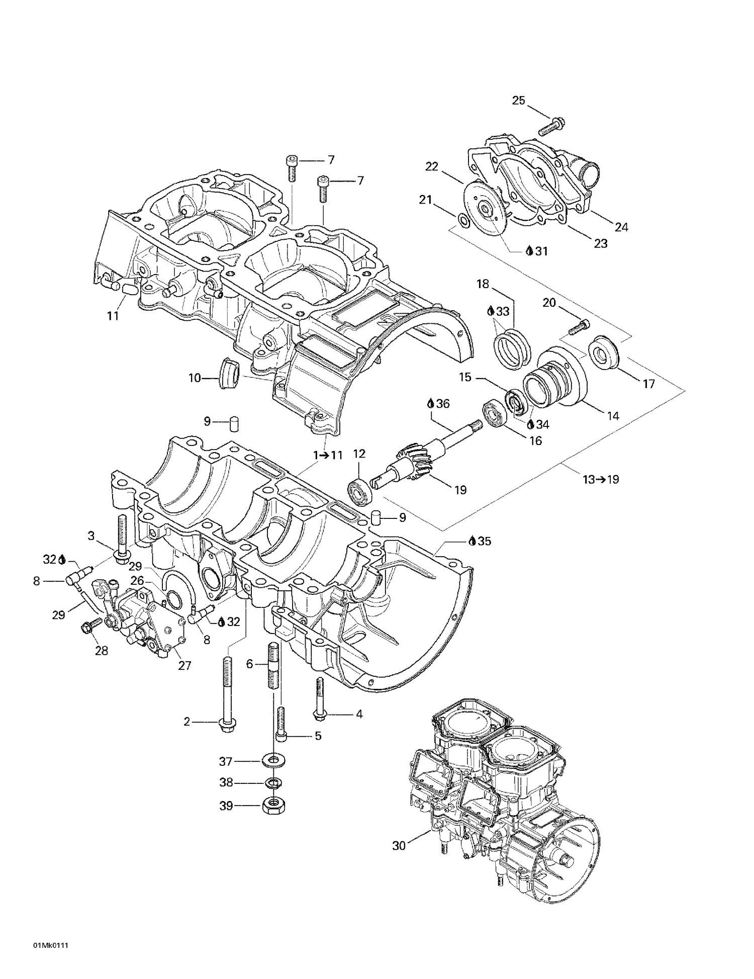 01- Crankcase, Water Pump And Oil Pump