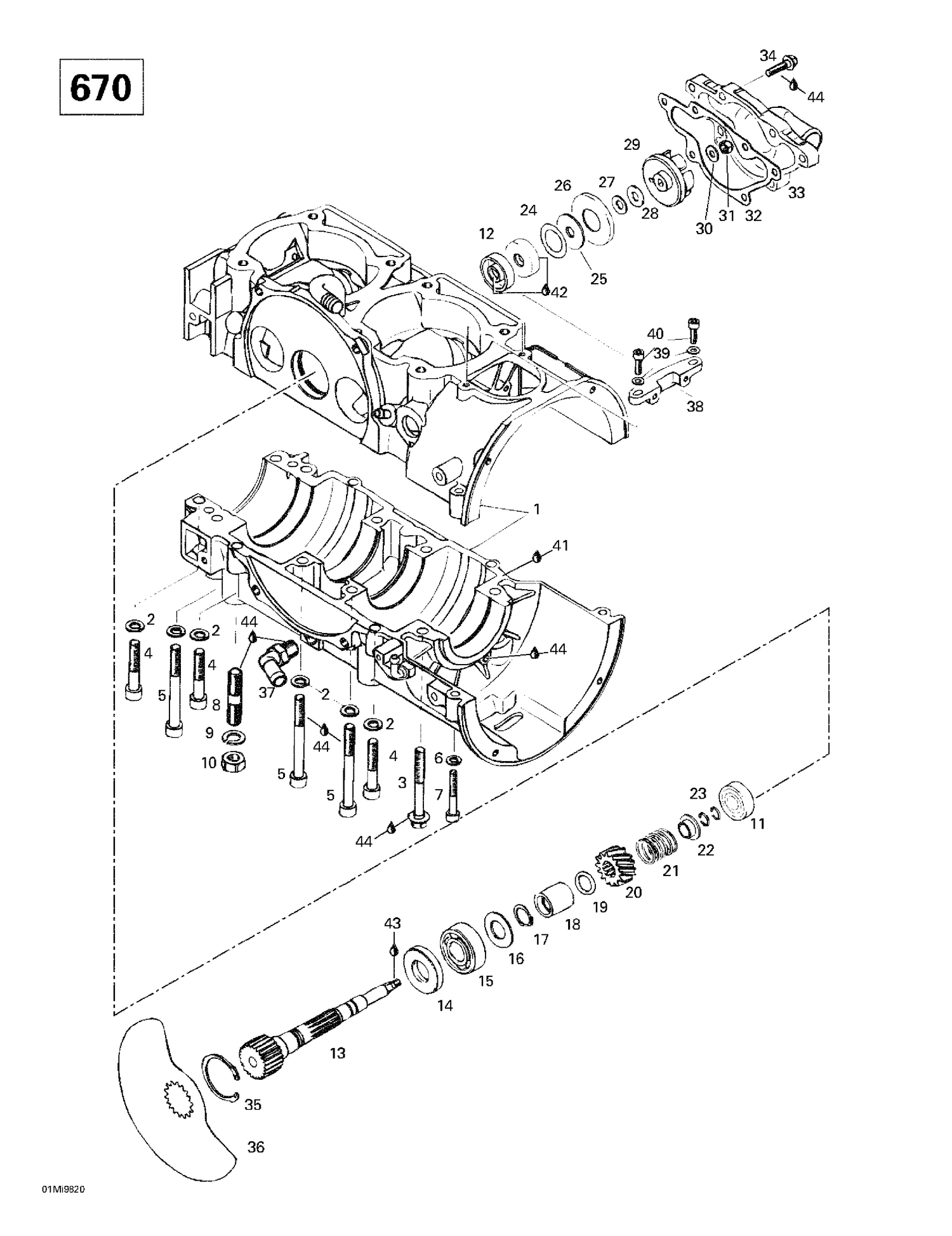 01- Crankcase, Rotary Valve, Water Pump (670)