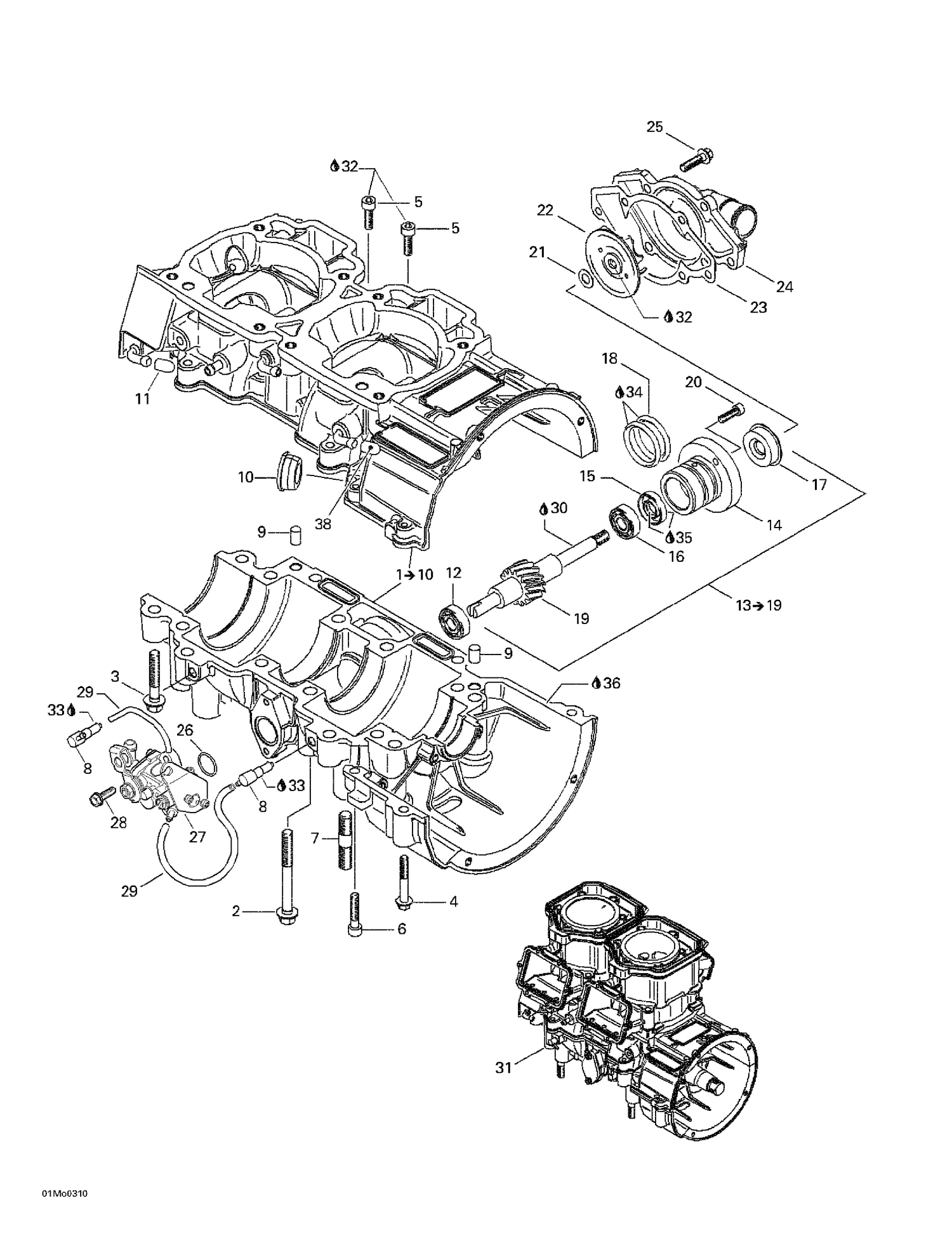 01- Crankcase, Water Pump And Oil Pump