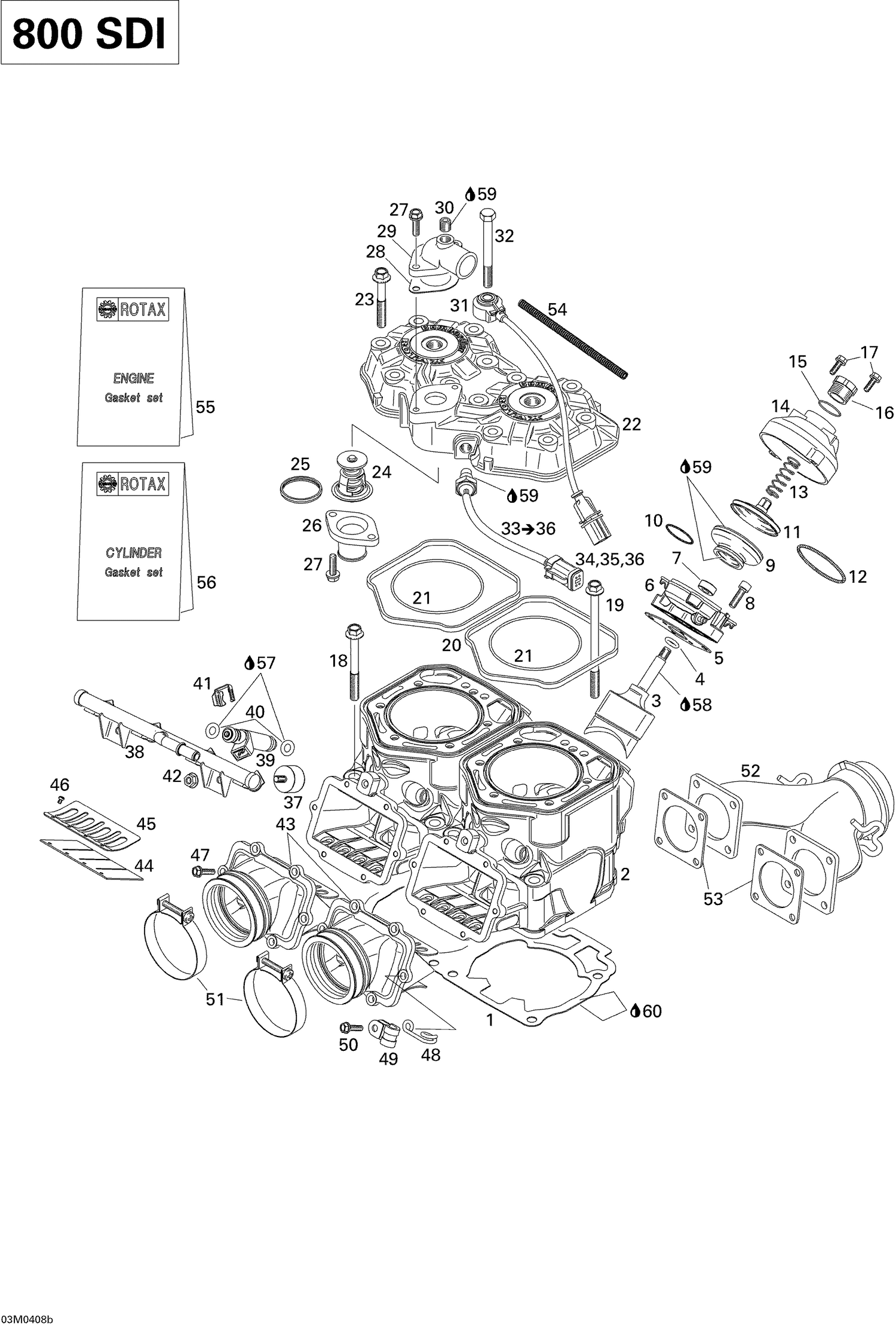 01- Cylinder, Exhaust Manifold, Reed Valve (800)