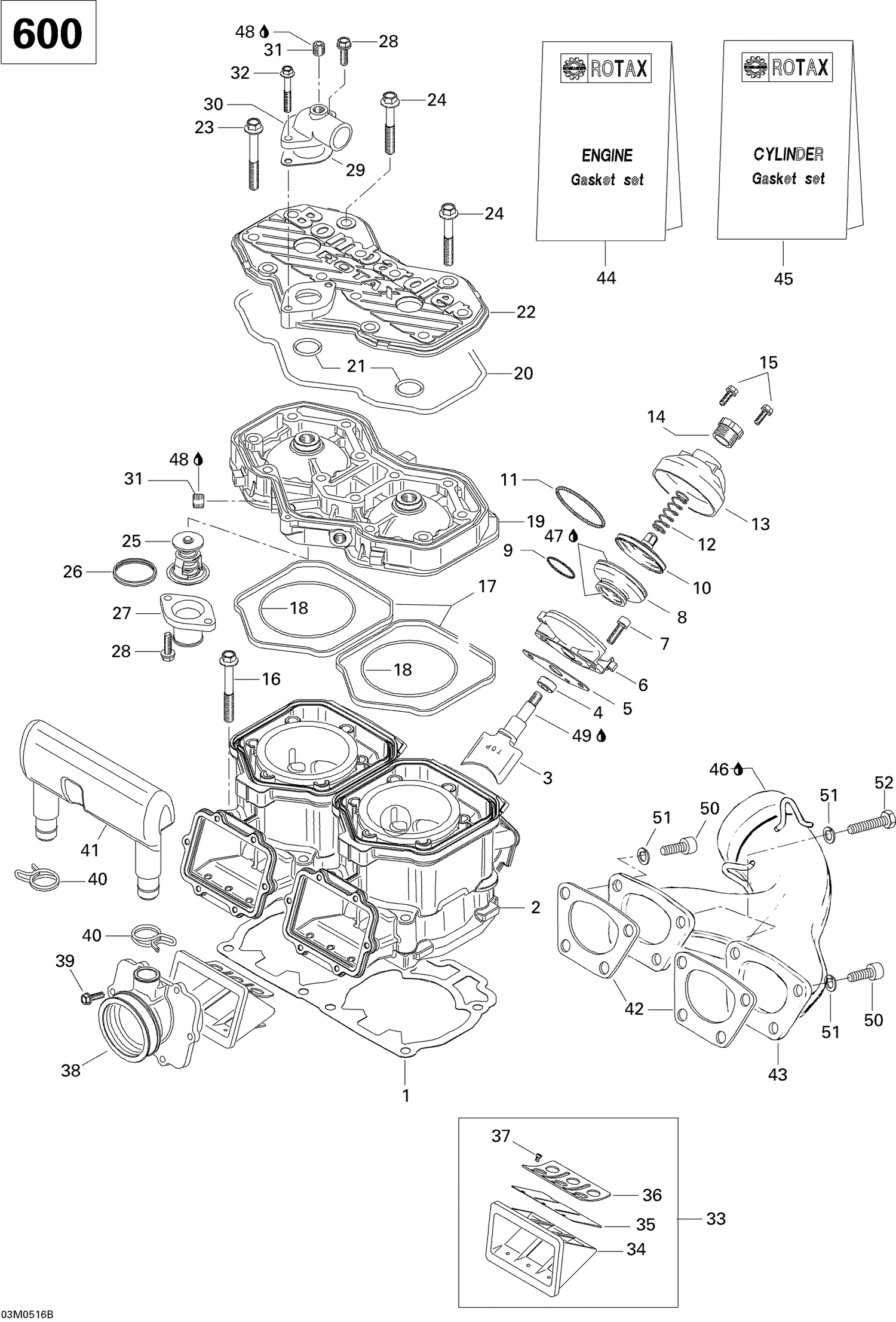 01- Cylinder, Exhaust Manifold And Reed Valve 600